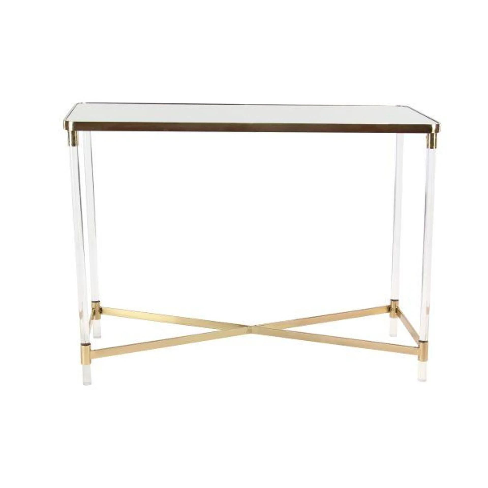 Contemporary 44" Rectangle Console Table with Mirrored Top and Acrylic Legs by Marisol + Daisy - Gold