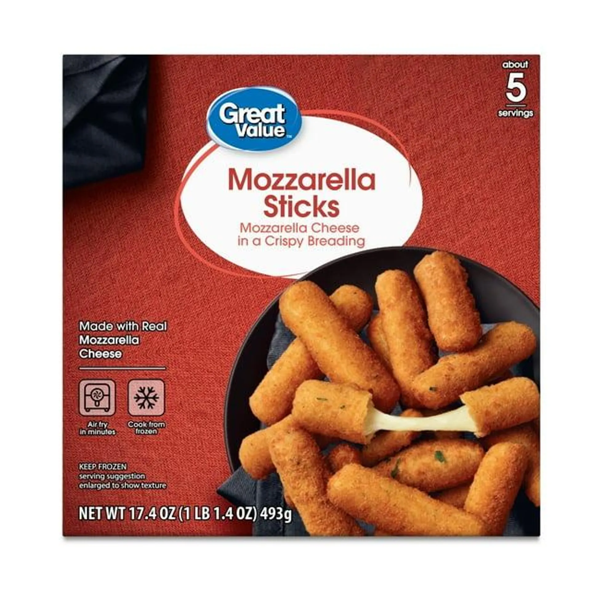 Great Value Mozzarella Cheese Sticks 17.4 oz Frozen Appetizers Carton