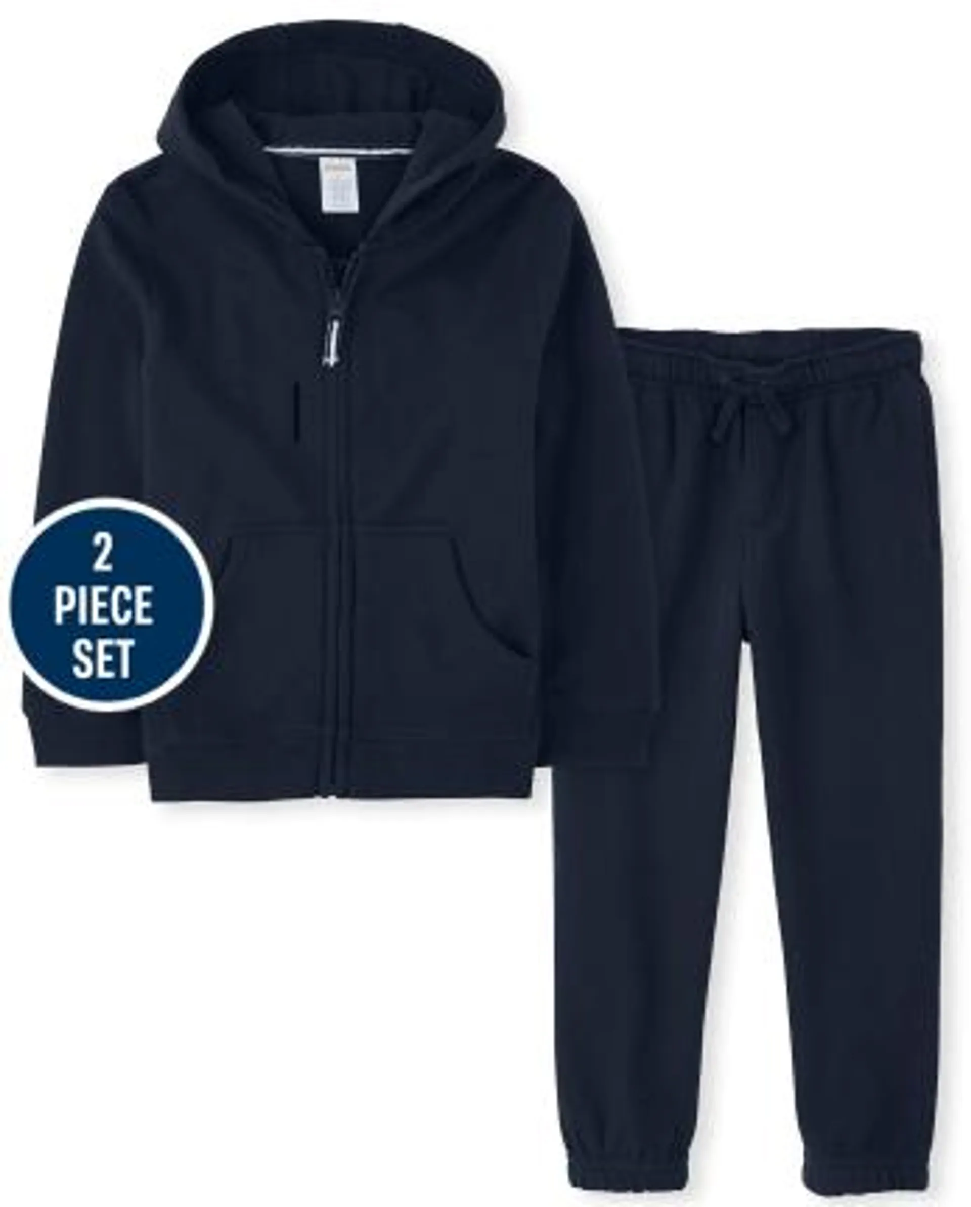 Boys Zip Up Hoodie And Jogger Pants 2-Piece Outfit Set - Uniform - navy slate