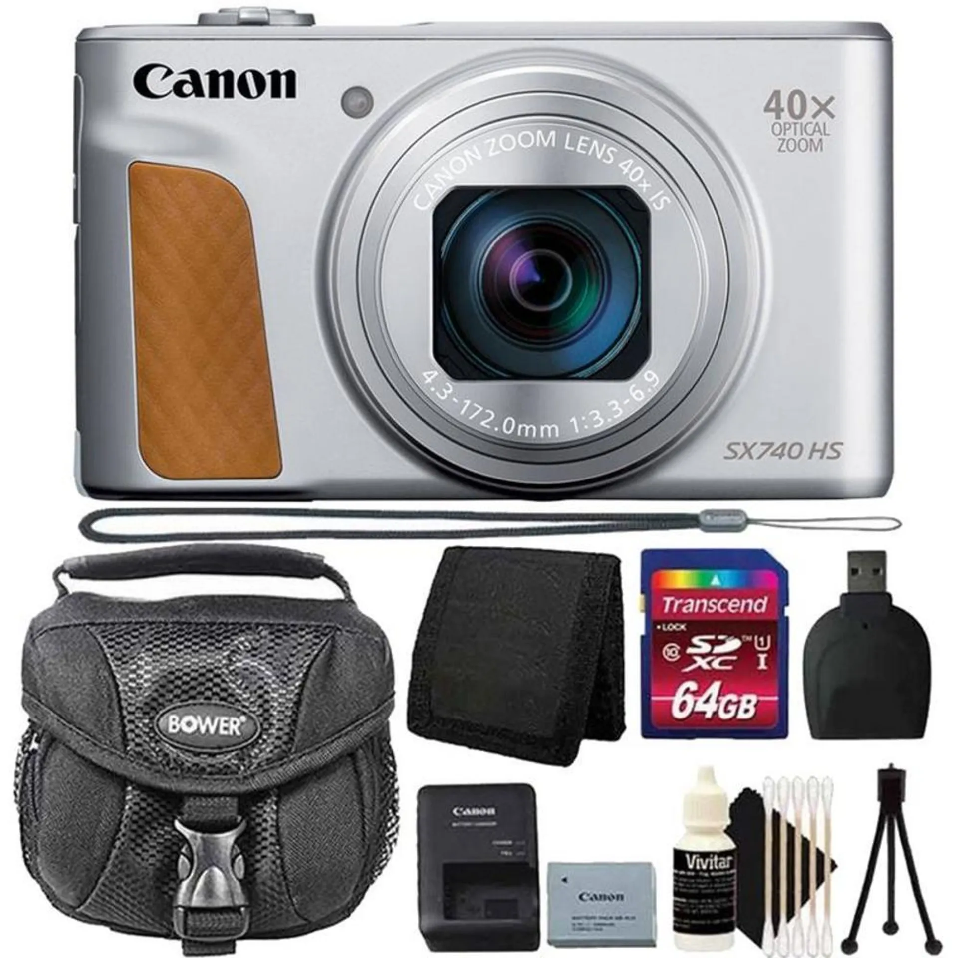 Canon PowerShot SX740 HS Digital Camera (Silver)+ 64GB Memory Card Accessory Kit