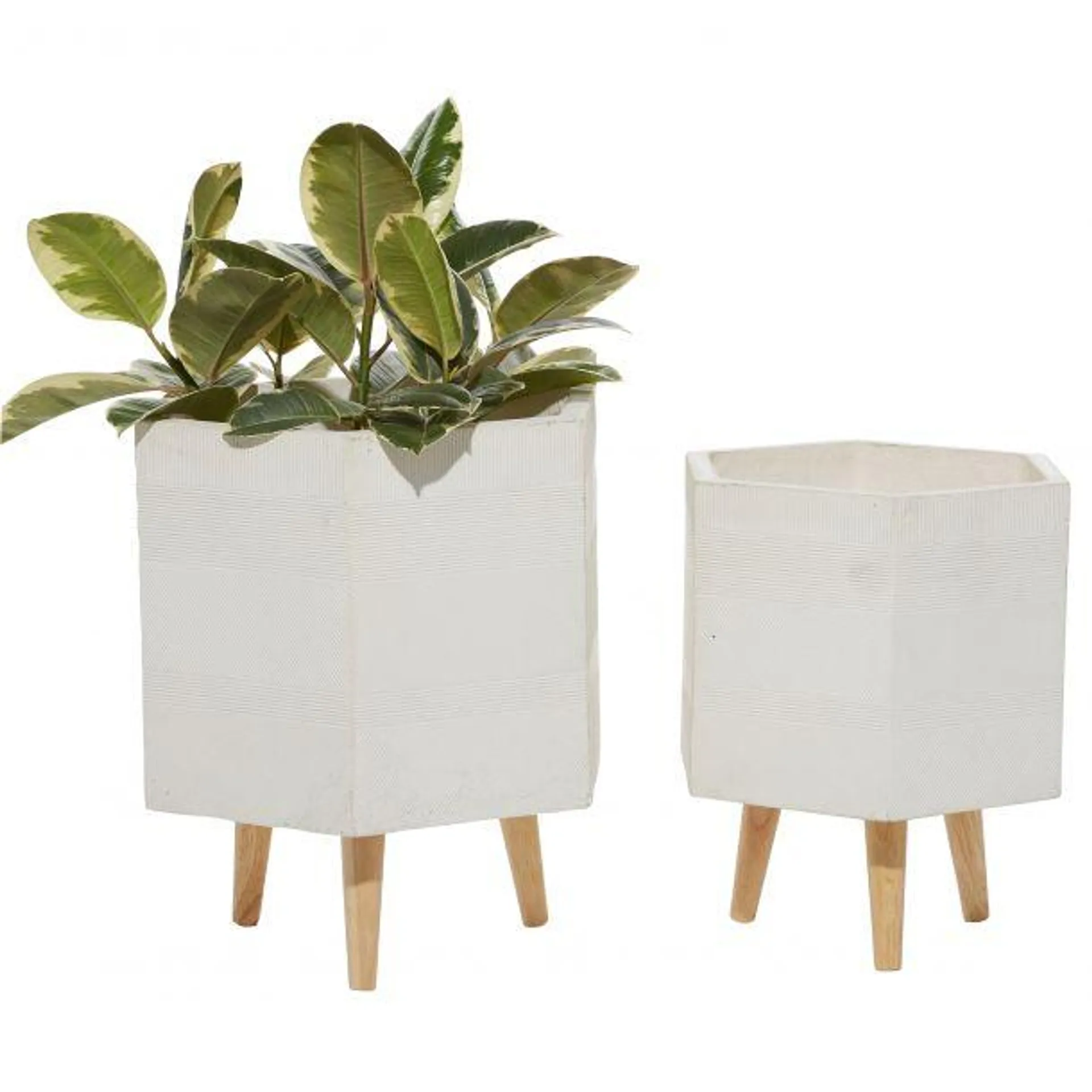 Set of 2 White Polystone Contemporary Planter