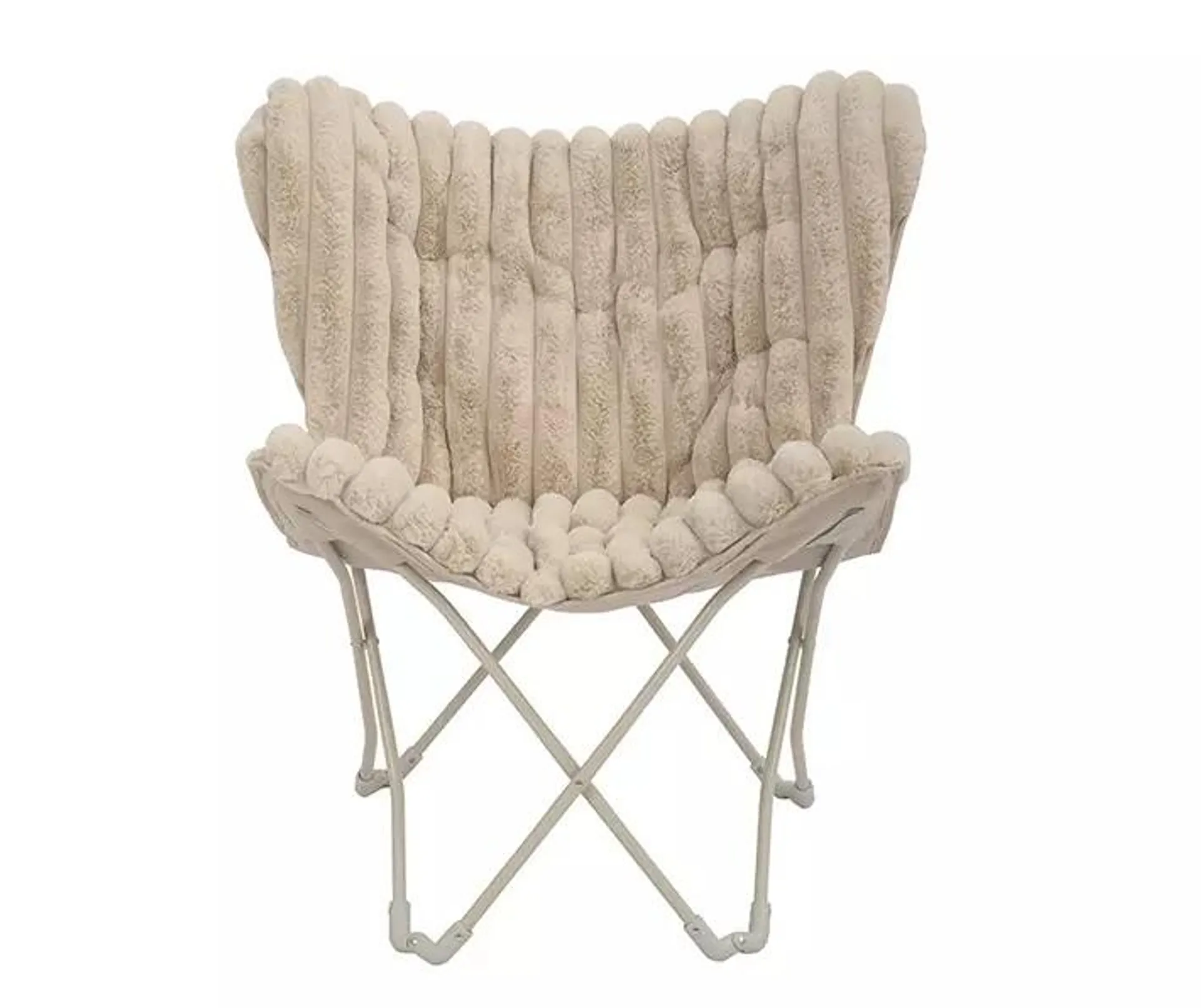 Gray Cord Faux Fur Folding Butterfly Chair