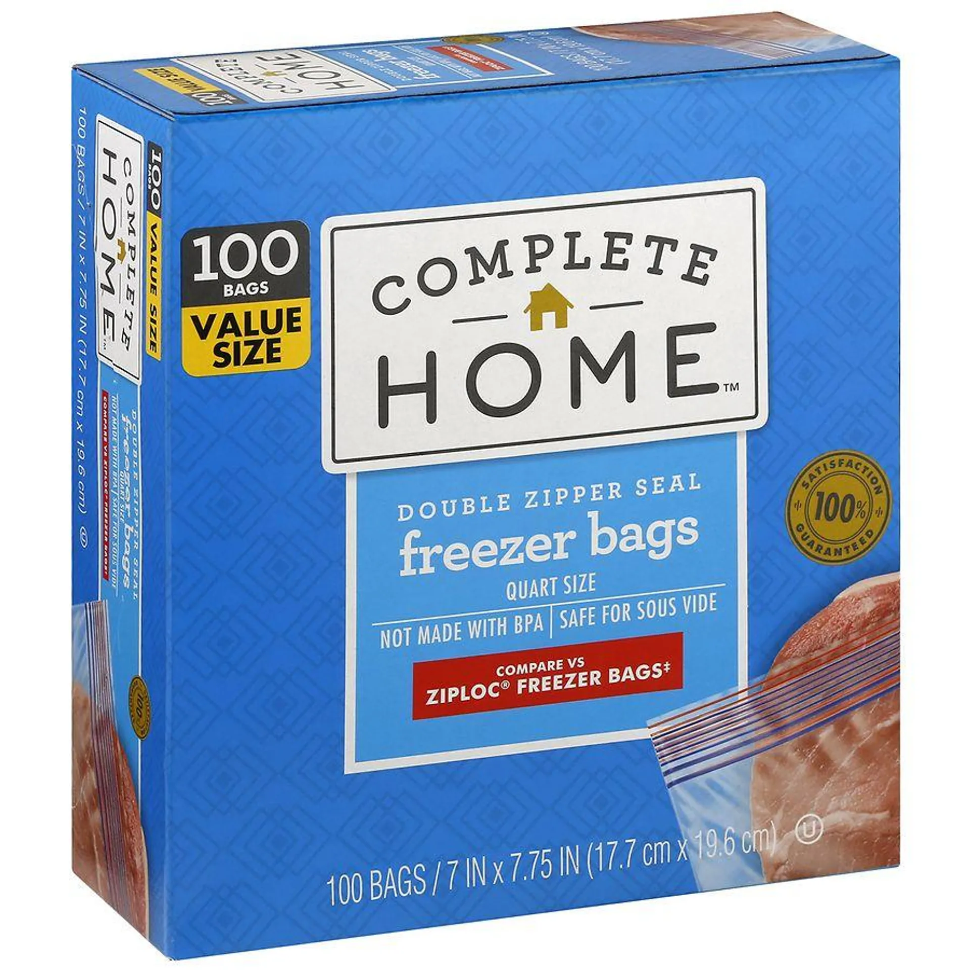 Complete Home Zipper Freezer Bags Quart, 100.0 ea