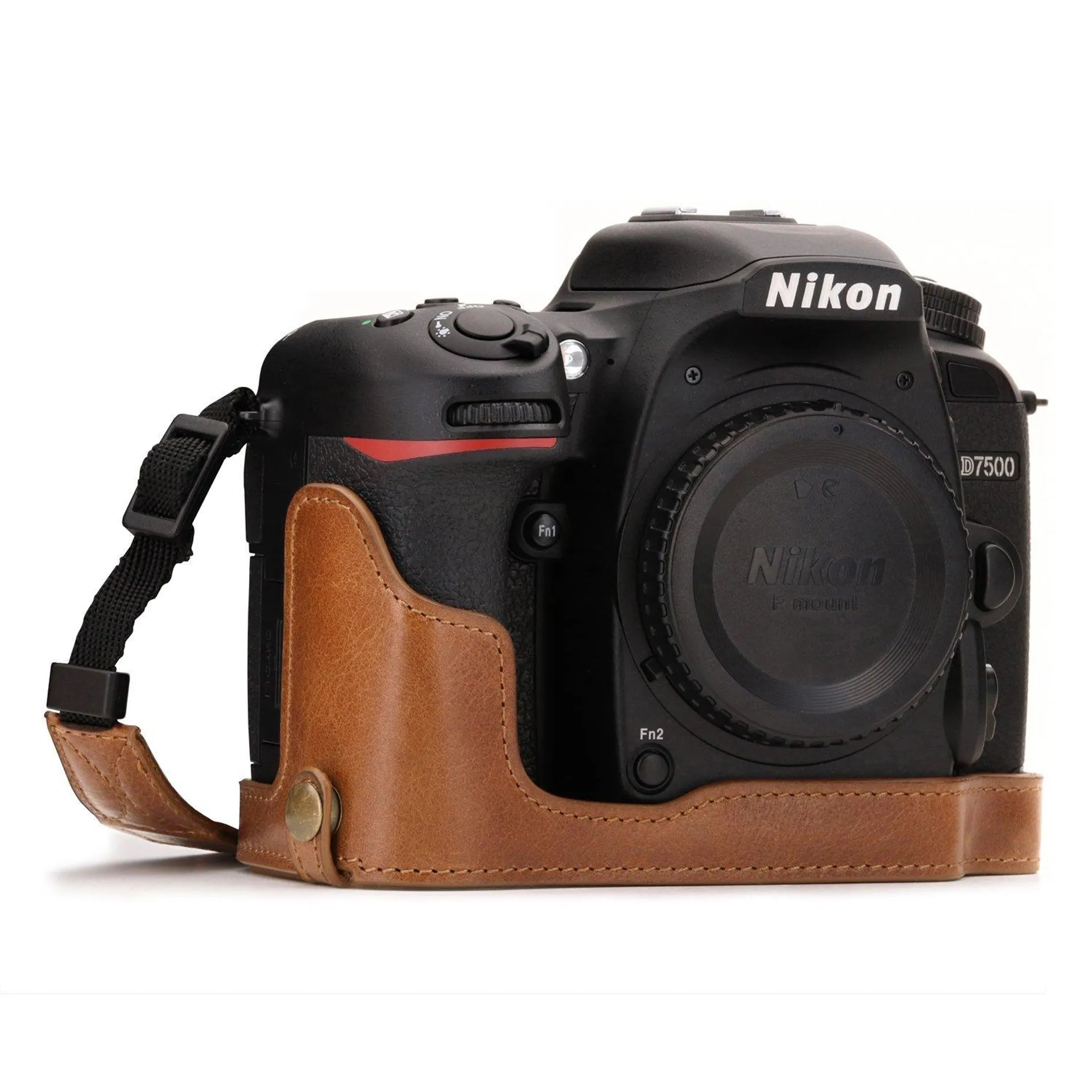 MegaGear MG1251 Nikon D7500 Ever Ready Genuine Leather Camera Half Case & Strap with Battery Access, Brown