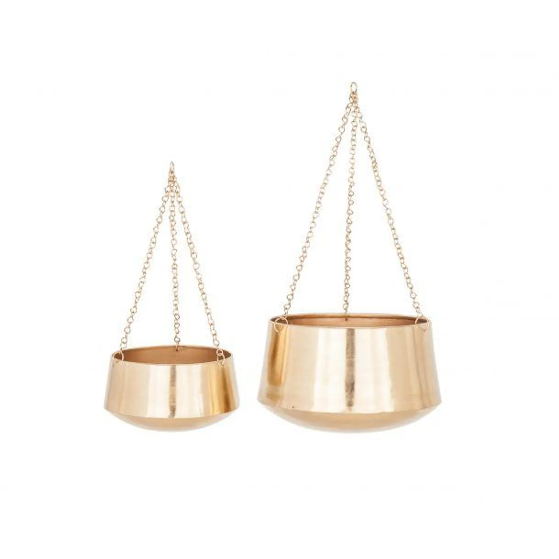 Marisol + Daisy Glam Iron Round Planter with Hanging Chain (Set of 2) - Gold