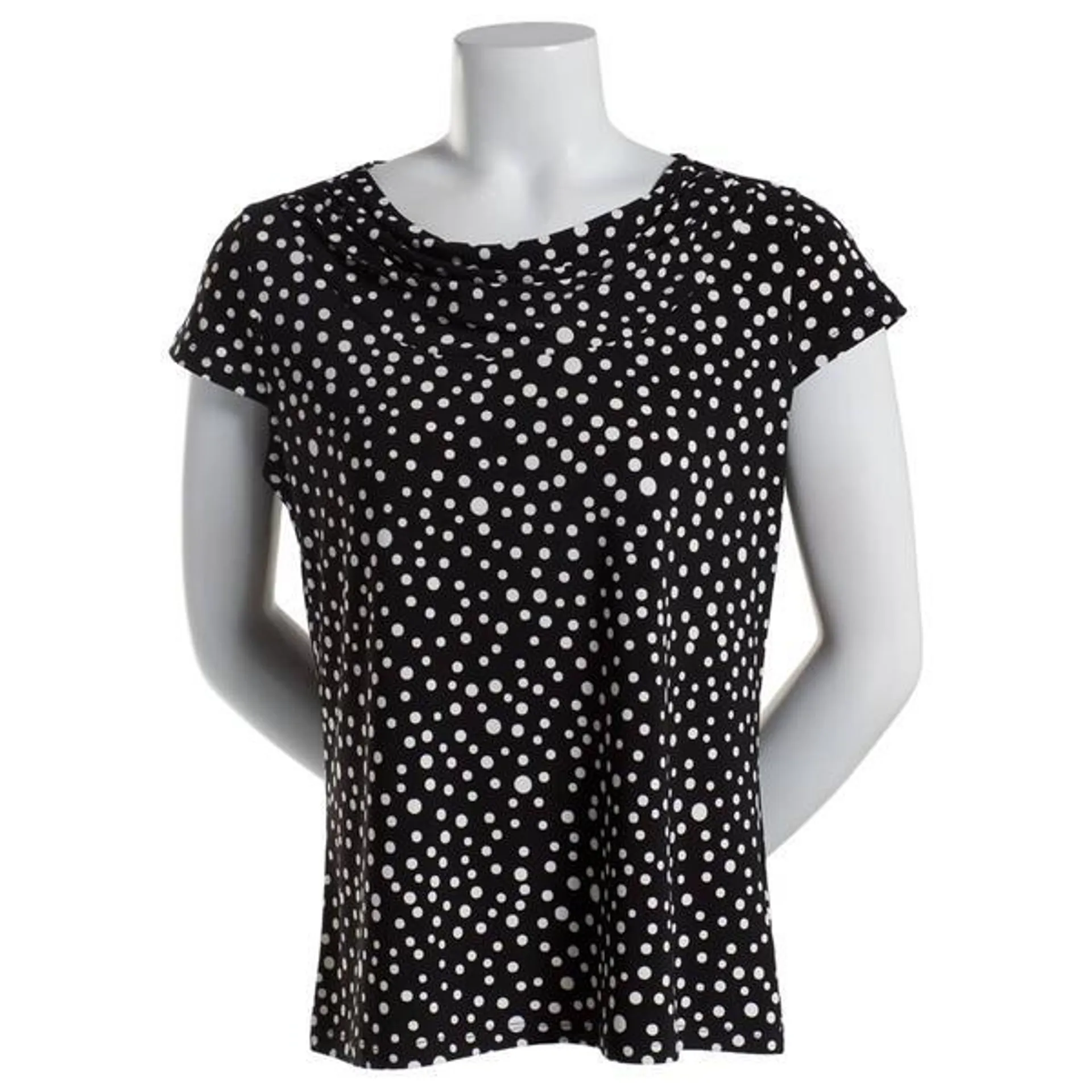 Womens Kasper Cap Sleeve Cowl Neck Dot Blouse