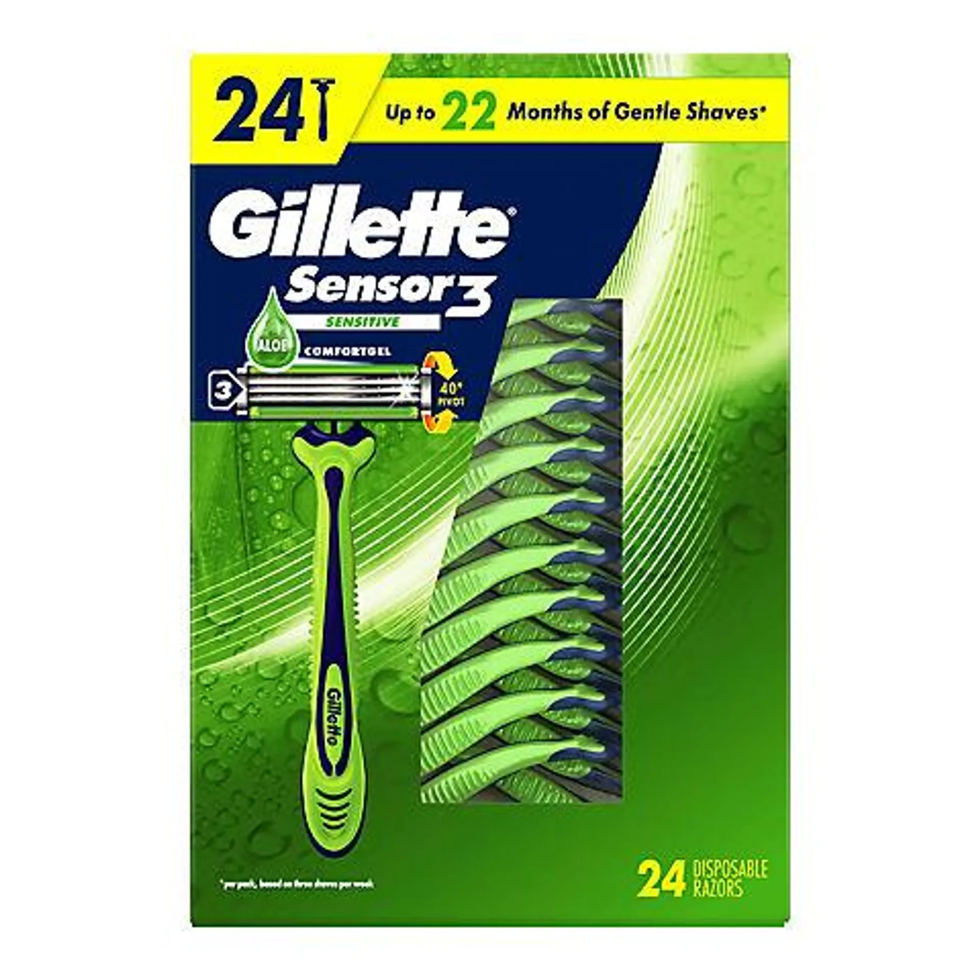 Gillette Sensor3 Sensitive Men's Disposable Razor, 24 ct.