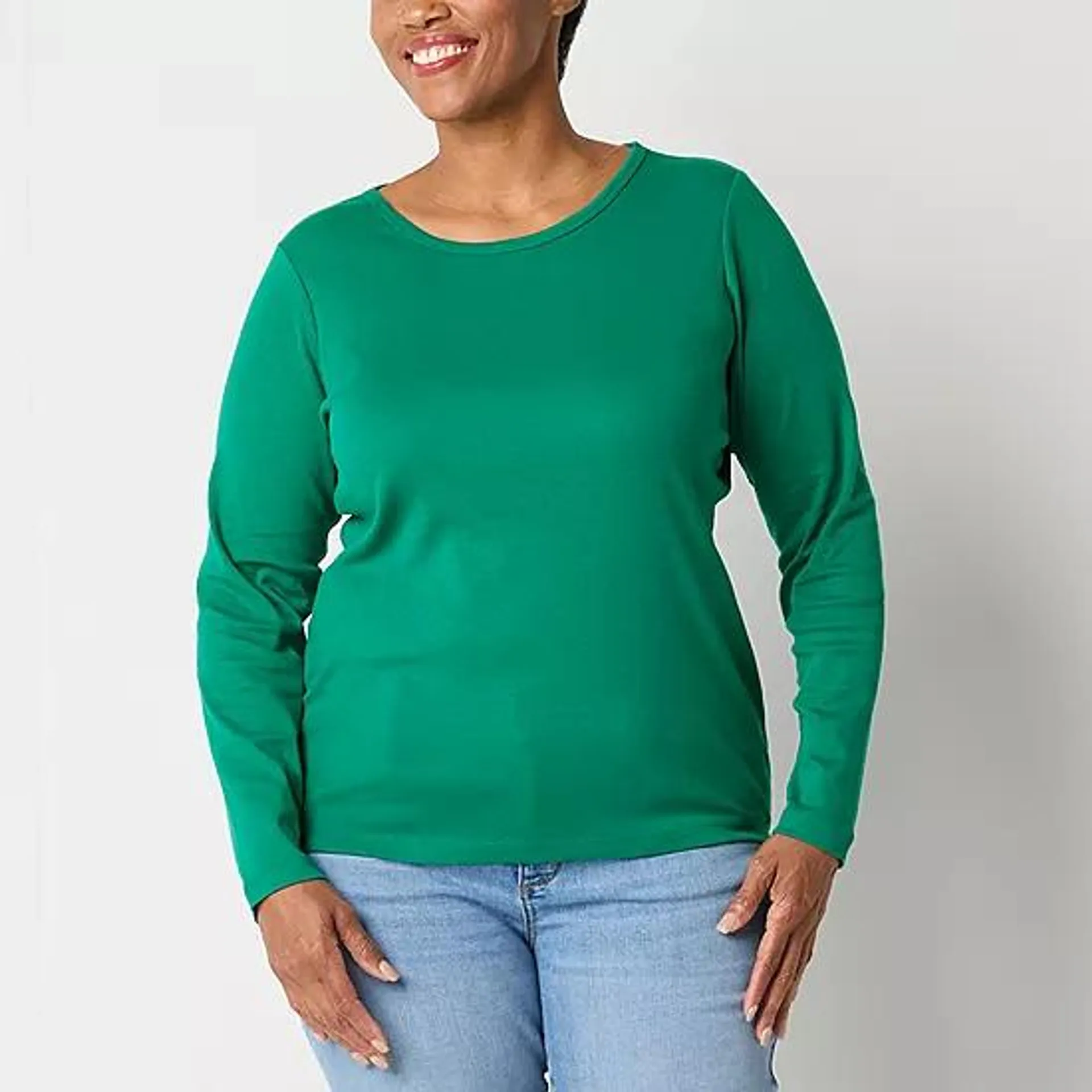 St. John's Bay Womens Crew Neck Long Sleeve T-Shirt