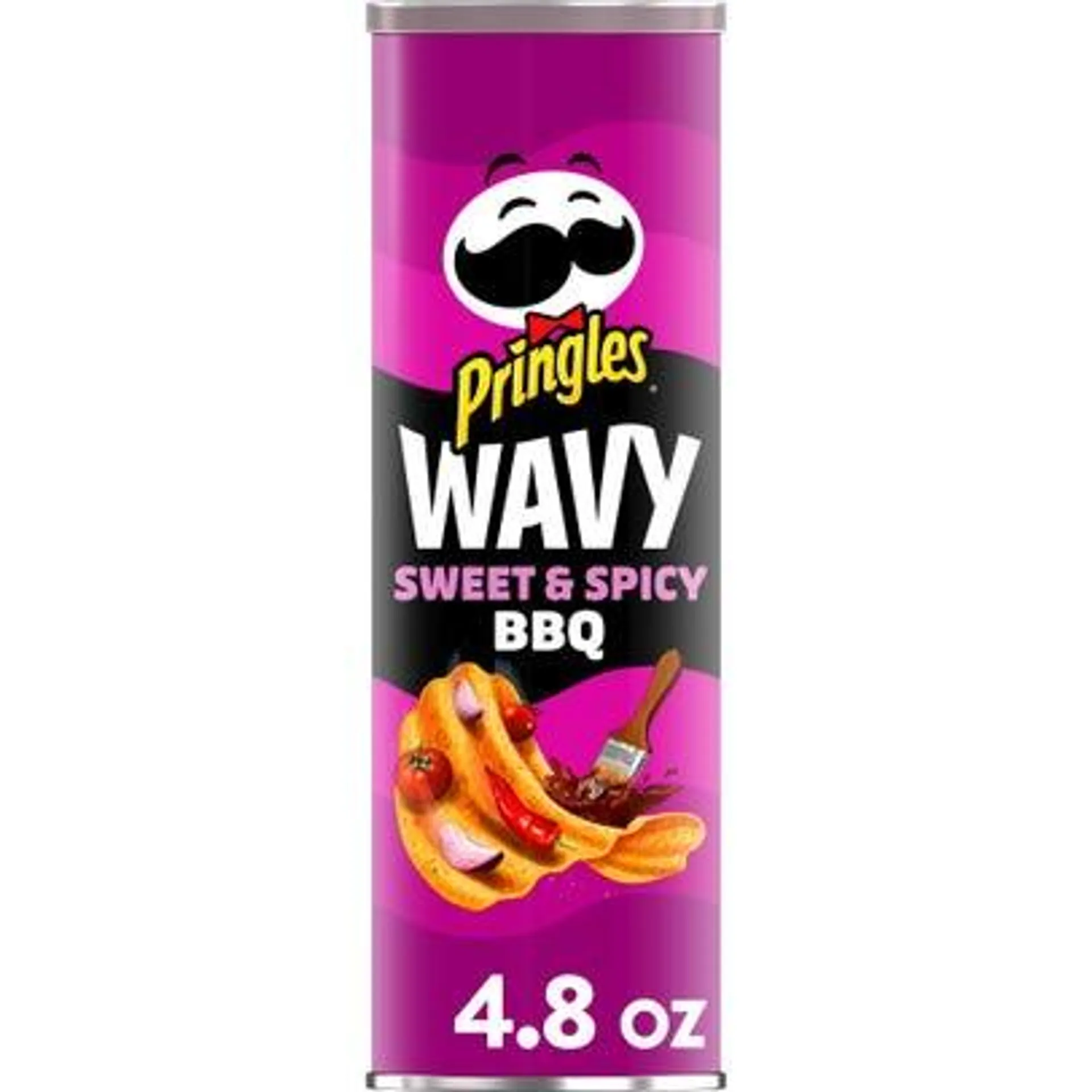 Pringles Wavy Potato Crisps Chips Can, Sweet & Spicy BBQ - 4.8 oz