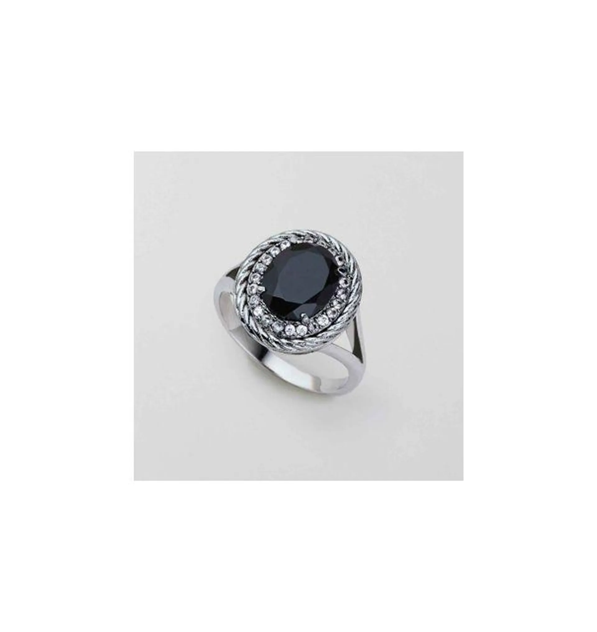 Stainless Steel Faceted Onyx Halo Ring - Size 8