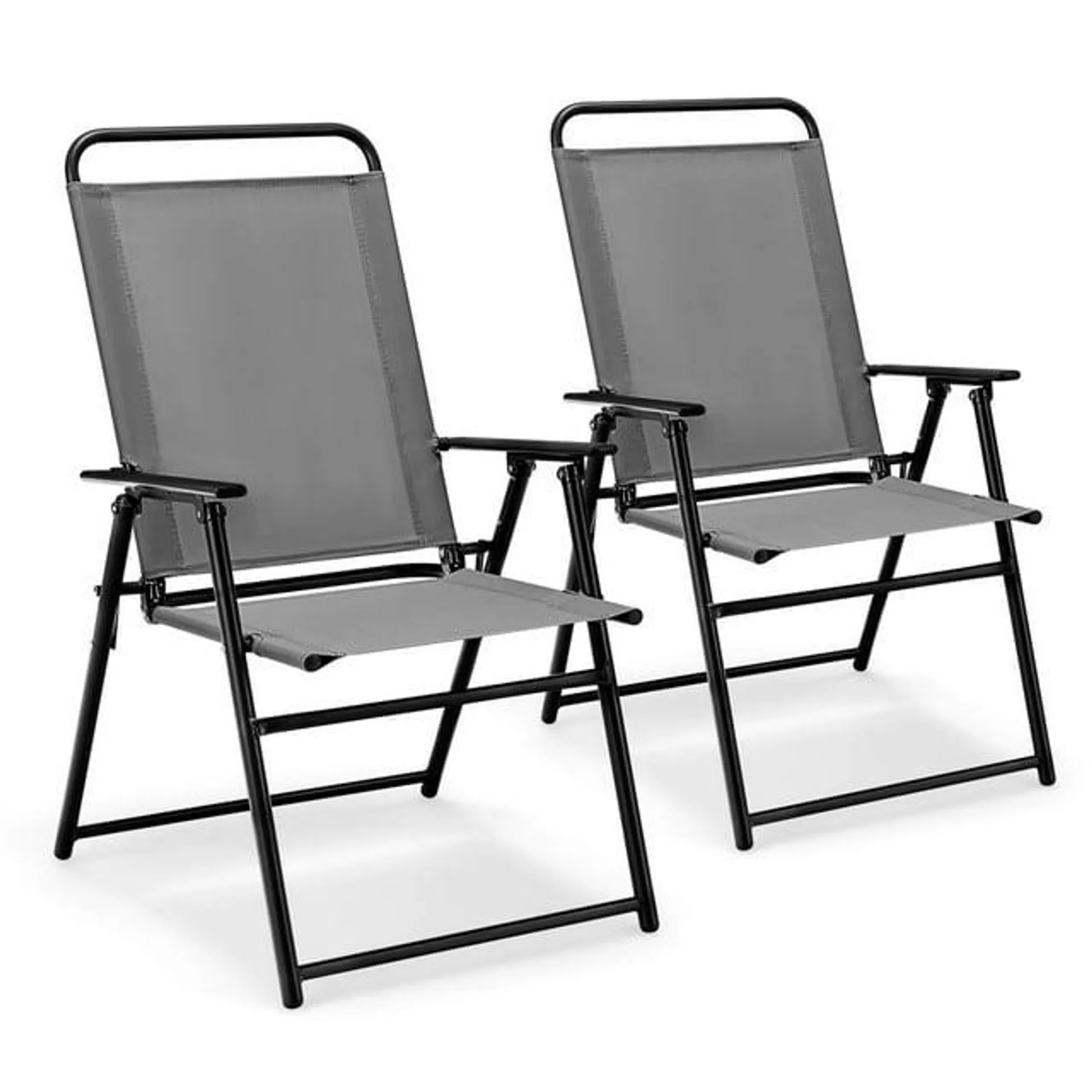 Costway 2pcs Patio Folding Chairs Dining Armrest Backrest Outdoor Portable Gray