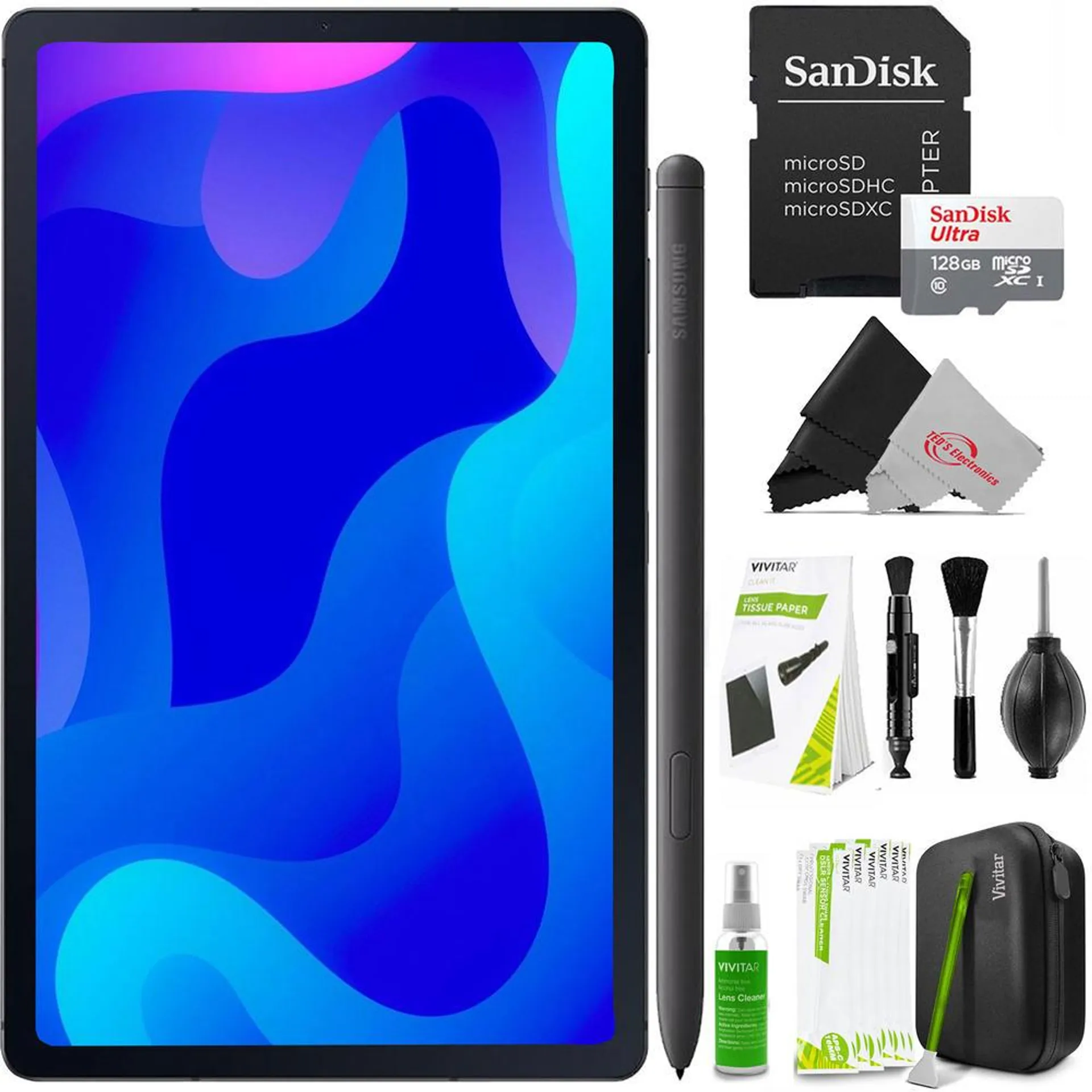 Samsung Galaxy Tab S6 Lite 10.4" Tablet 64GB Memory, Bonus Samsung Book Cover S Pen SM-P613NZABXAR with SanDisk 128GB Ultra UHS