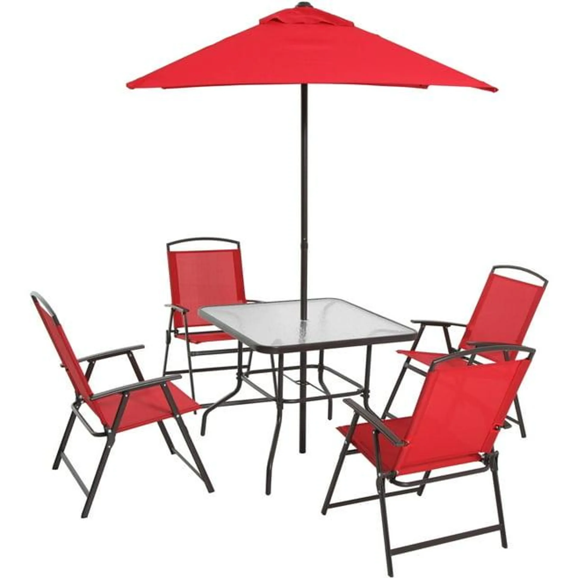 Mainstays Albany Lane Steel 6-Piece Outdoor Patio Dining Set with Umbrella, Red