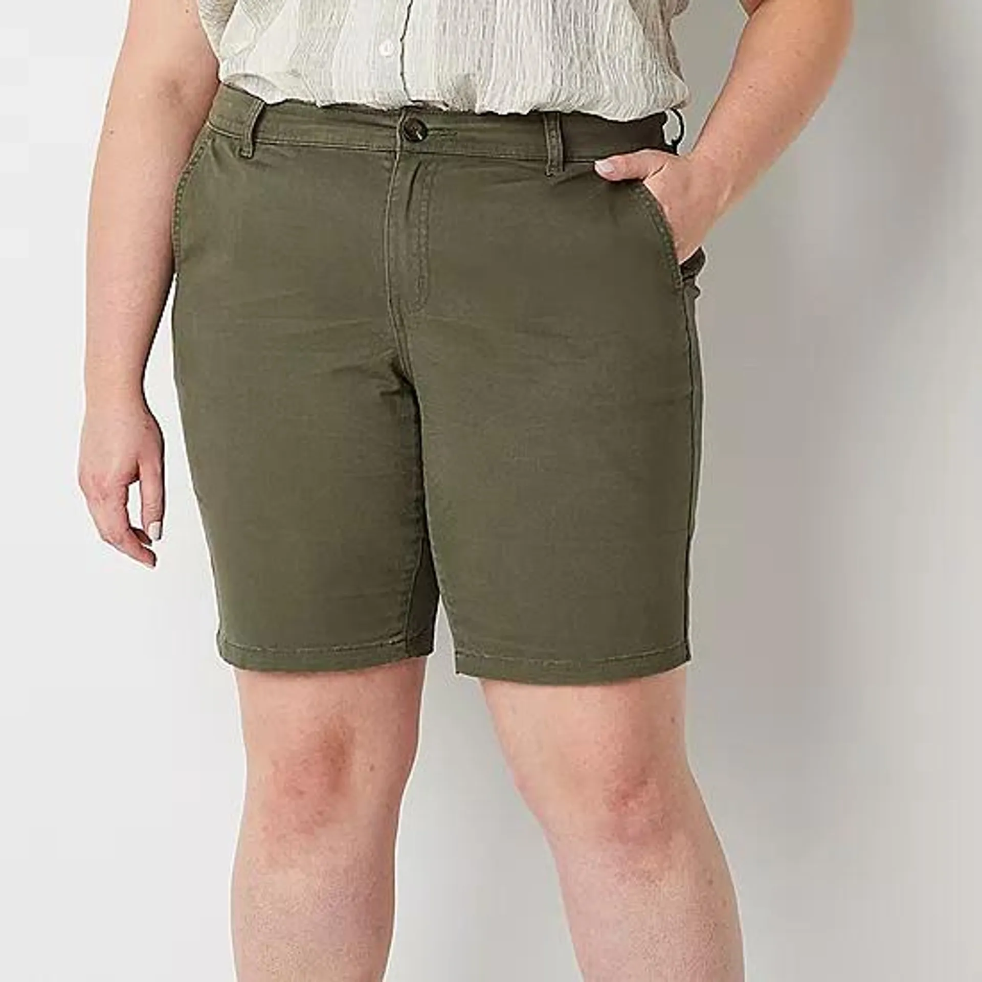 a.n.a Womens Mid Rise 10" Chino Short-Plus