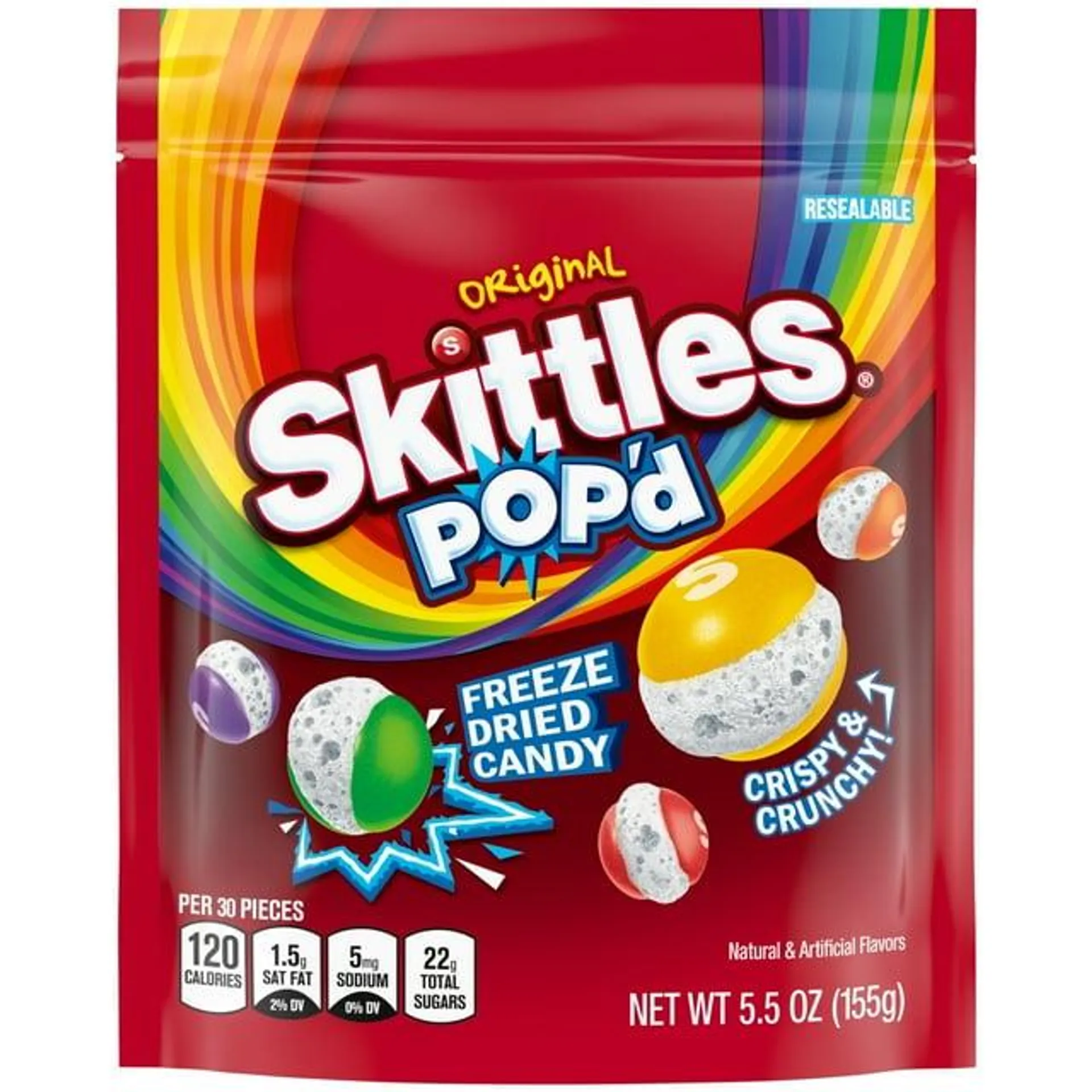 SKITTLES POP'D Originals Freeze Dried Candy - 5.5 Oz Bag