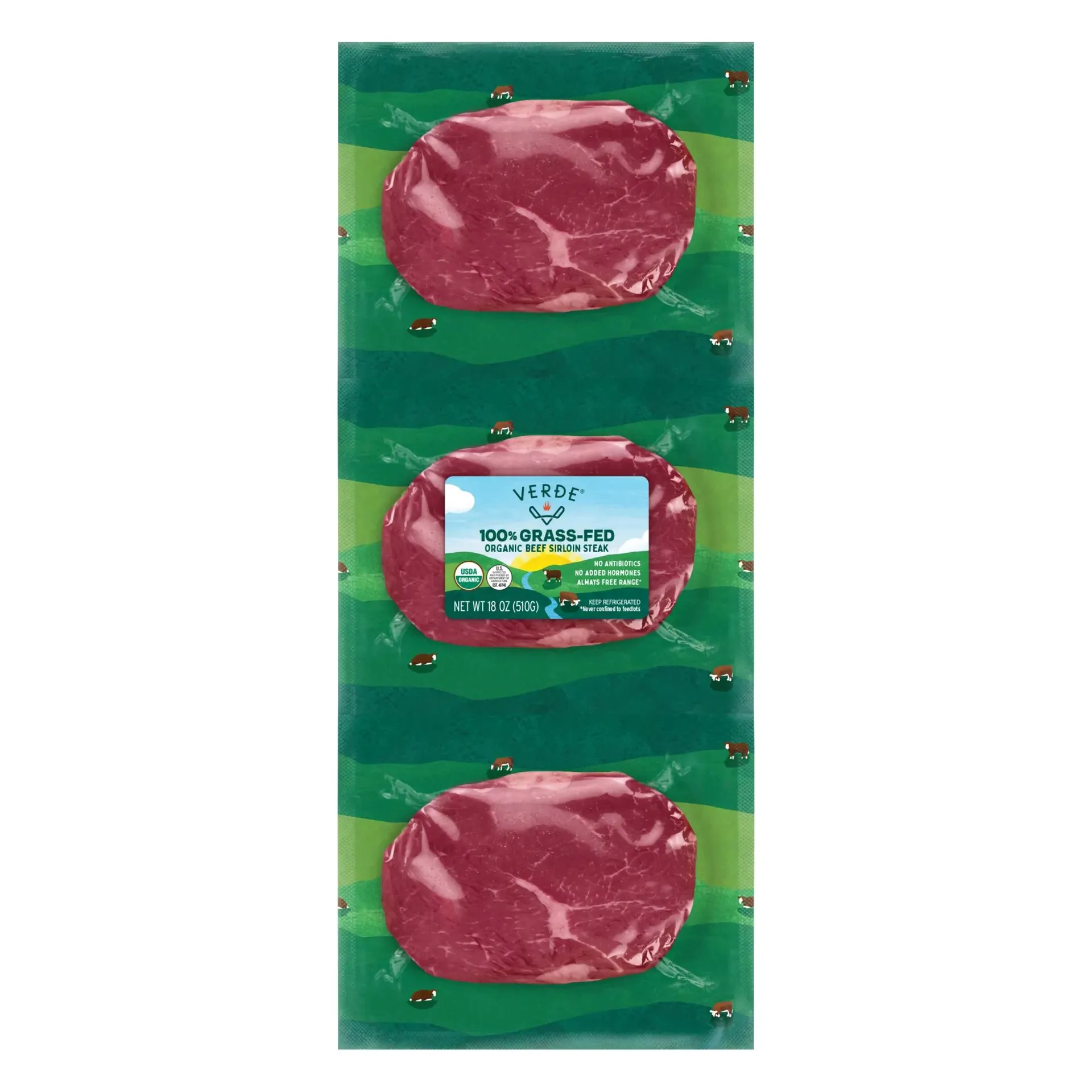 Verde Farms 100% Organic Grass Fed Sirloin Steak, 18 oz.