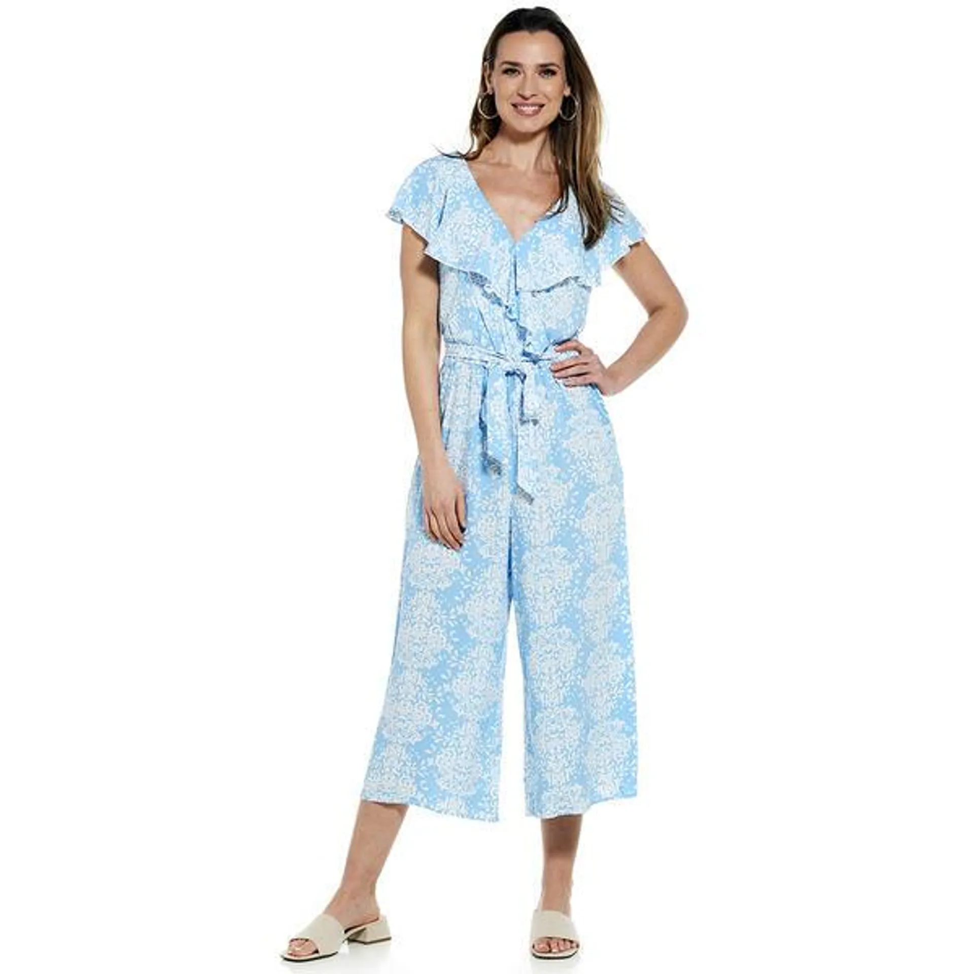 Womens Luxology Scroll Ruffle Challis Jumpsuit