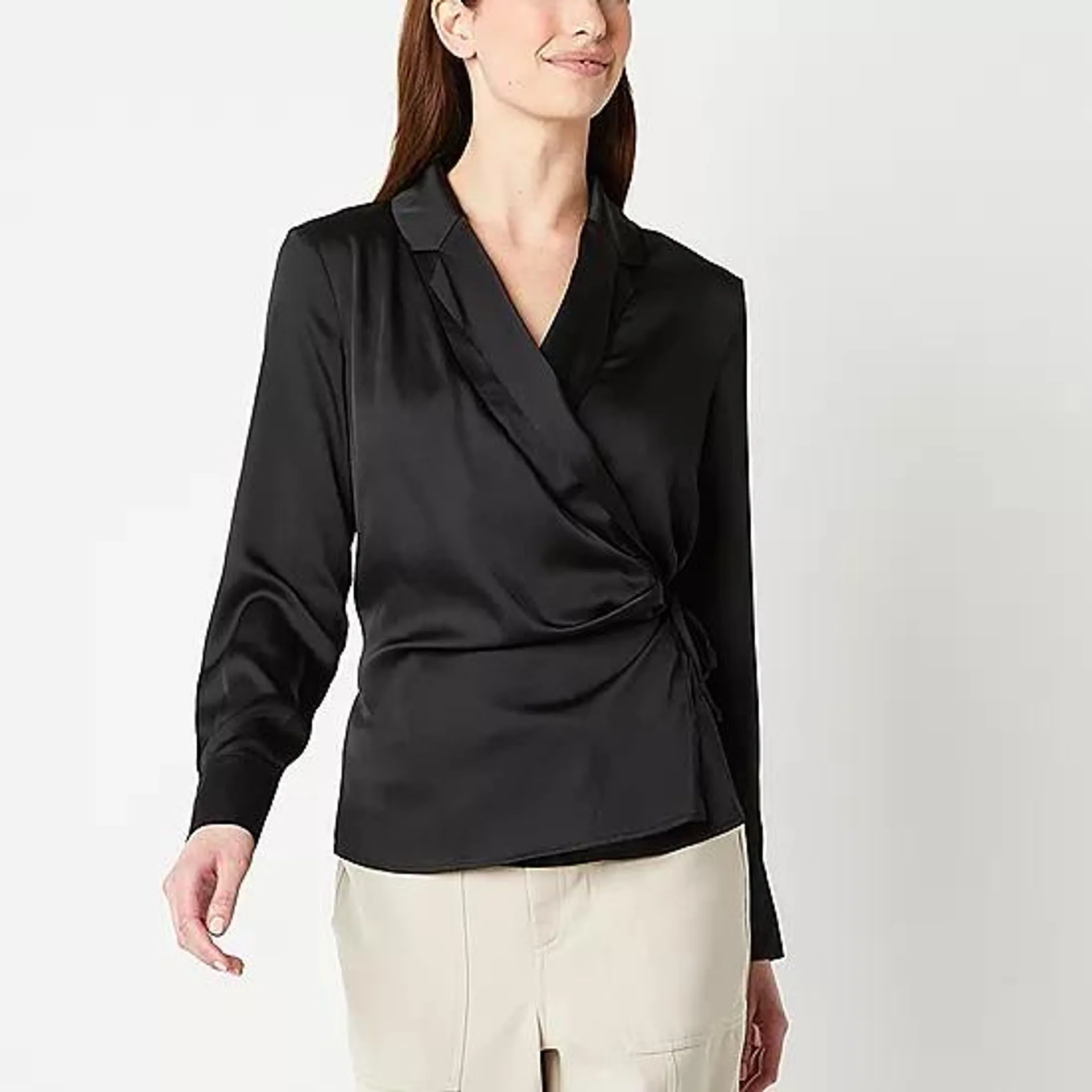 Worthington Womens Long Sleeve Wrap Shirt