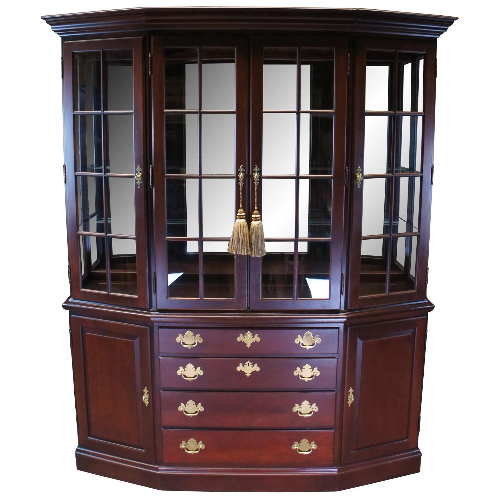 Vintage Hitchcock Colonial Cerezo Iluminado China Curio Display Cabinet Hutch