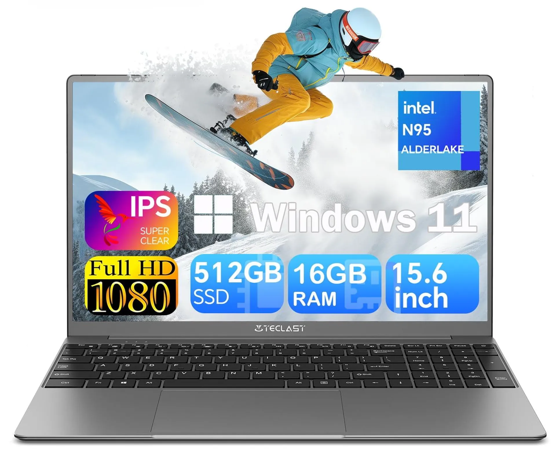 TECLAST Windows 11 Pro Notebook Computer 15.6" Laptop 16GB RAM 512GB SSD, 3.4GHz Quad Core Intel N95 Bussiness Computer PC, 1920x1080, Intel UHD Graphics, IPS FHD 1080P Screen, WiFi 6/BT 5.0