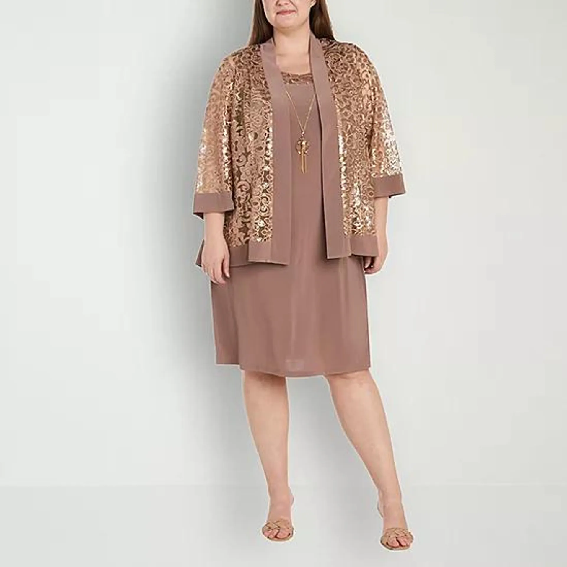 R & M Richards Plus Jacket Dress With Removable Necklace