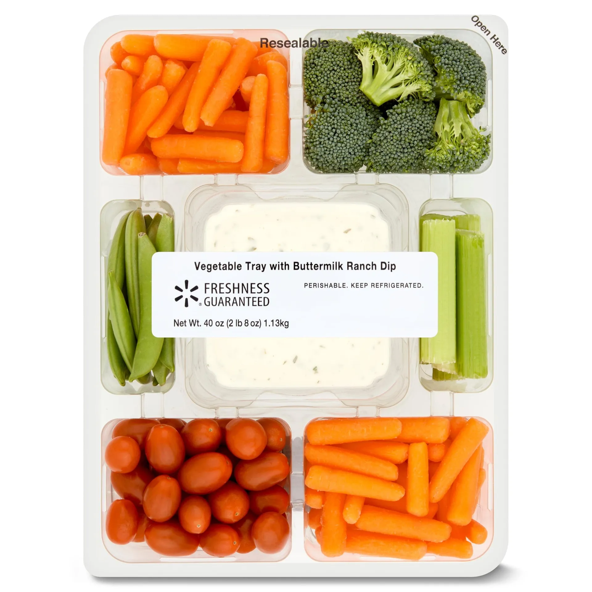 Freshness Guaranteed Fresh Vegetable Tray with Buttermilk Ranch Dip, 40 oz, Fresh, Contains Dairy