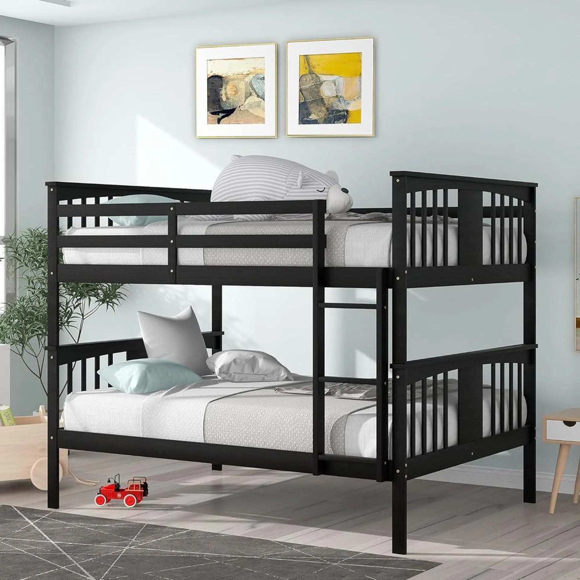 thinkstar Full Over Full Bunk Bed, Convertible To 2 Platform Bedframe, Solid Wooden Bunkbed With Ladder And Safety Guardrails For Kids,…