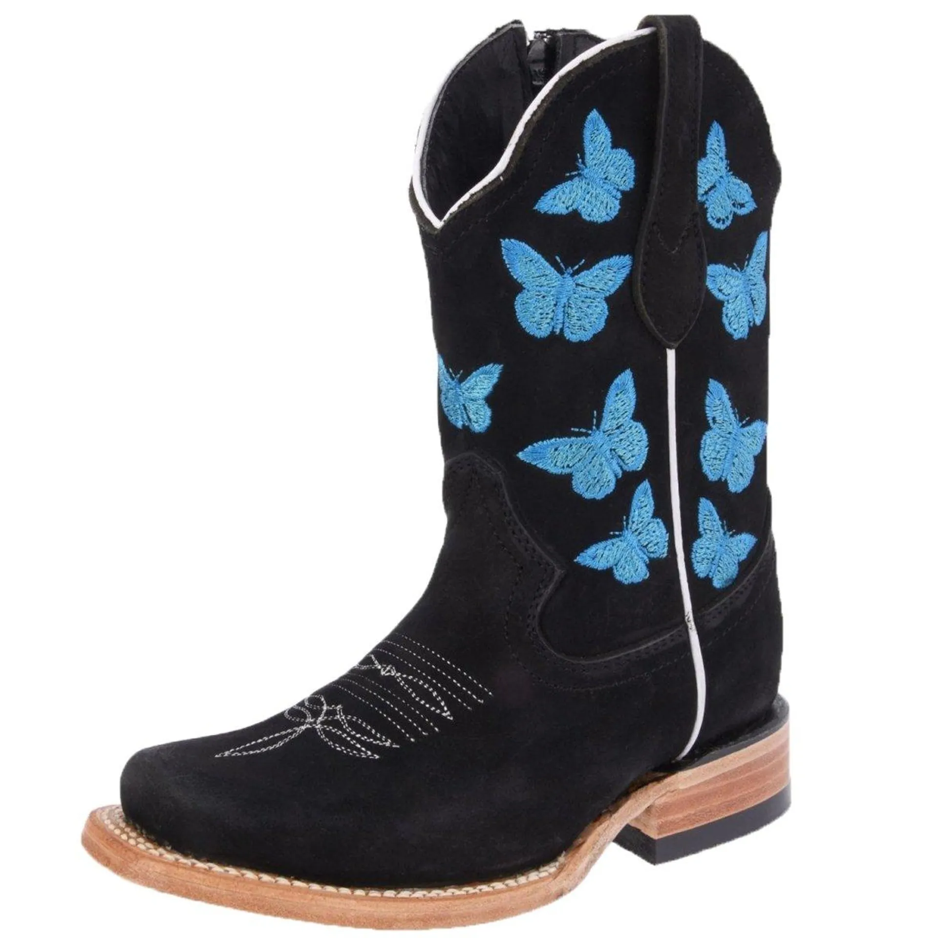 Botas de Cuero Nobuck Horma Rodeo para Mujer Color Negro con Mariposas WD-490