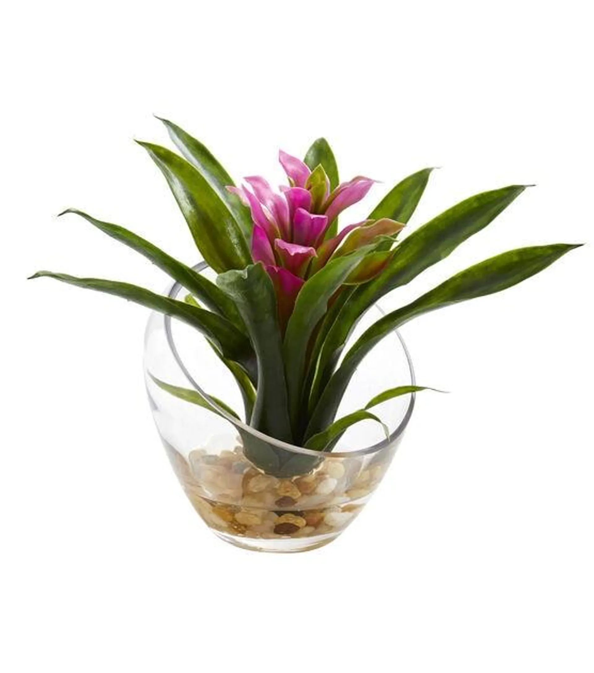 Nearly Natural 8" Tropical Pink Bromeliad in Angled Vase