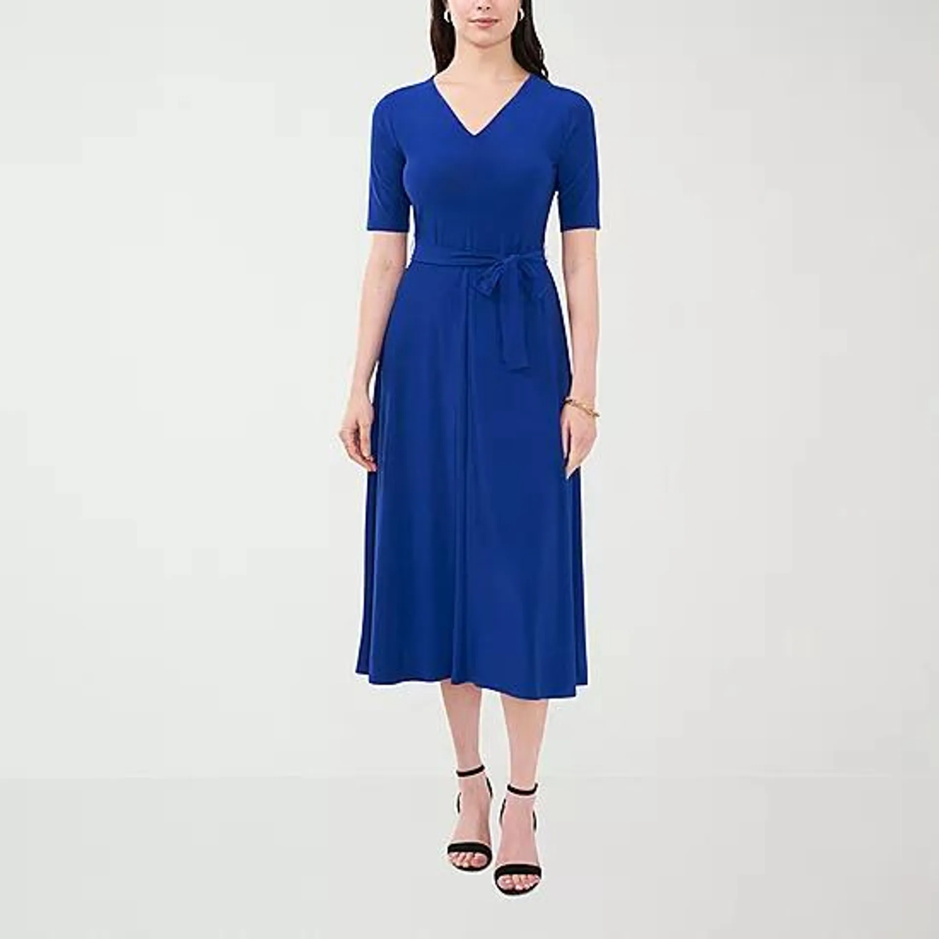 MSK Womens Short Sleeve Midi Fit + Flare Dress