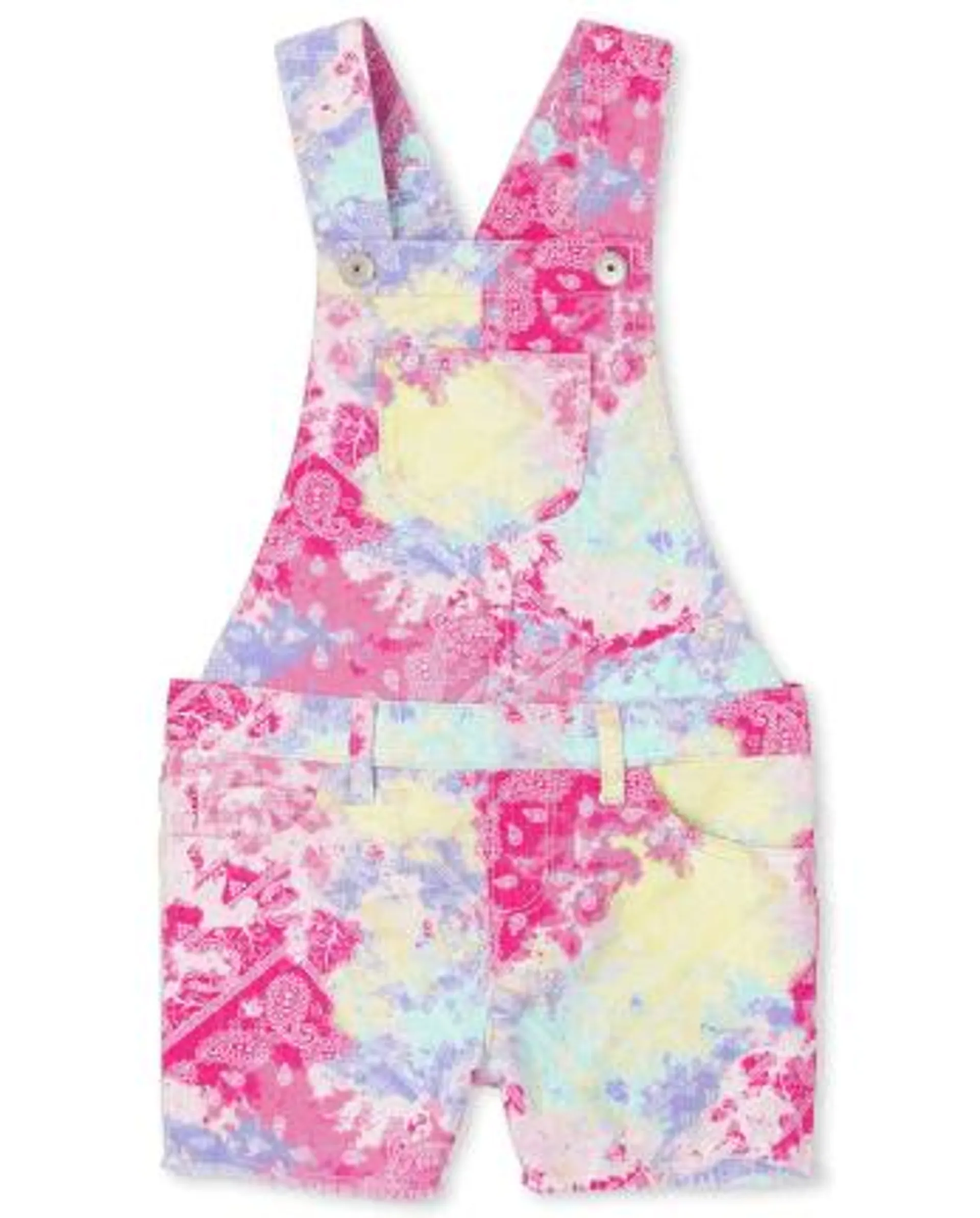 Girls Tie Dye Paisley Twill Shortalls - baby pink