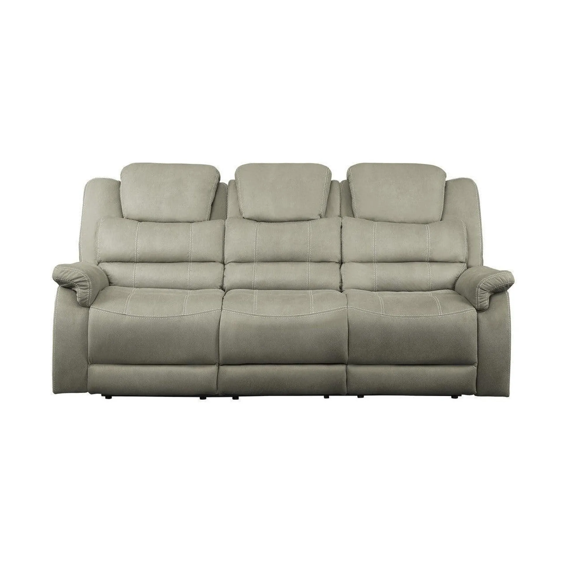 Sofá reclinable doble con receptáculos y portavasos desplegables, gris claro, 100 % poliéster