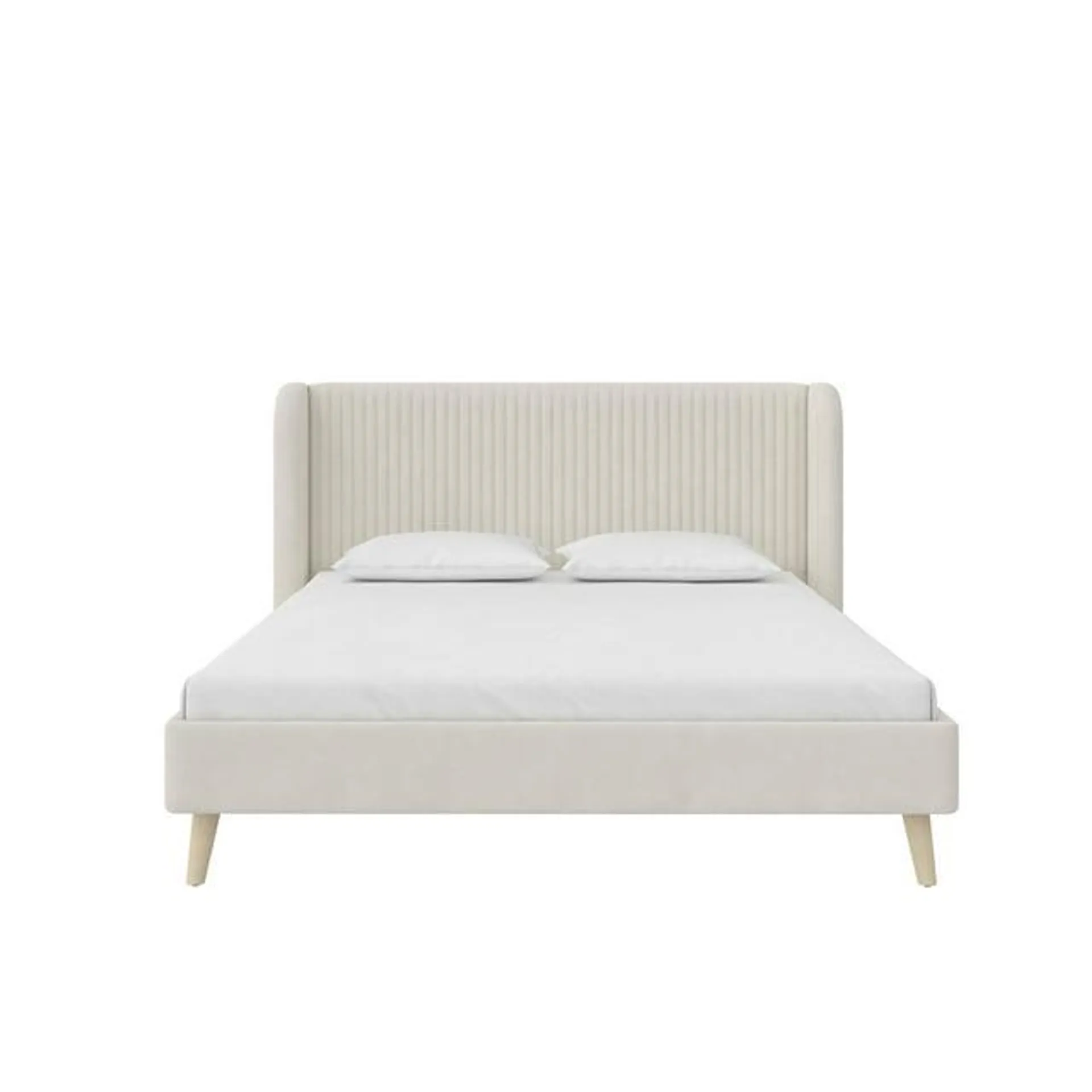 Novogratz Holly Upholstered Wingback Bed, Queen, Ivory Velvet