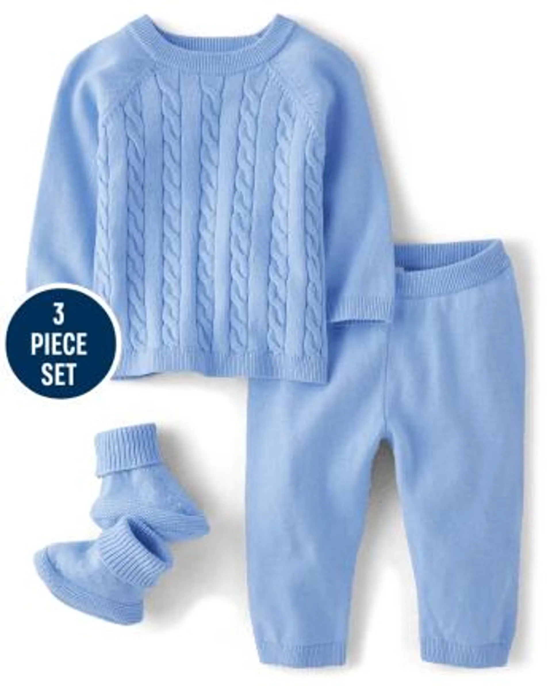 Baby Boys Cable Knit Sweater 3-Piece Outfit Set - Homegrown by Gymboree - sky blue