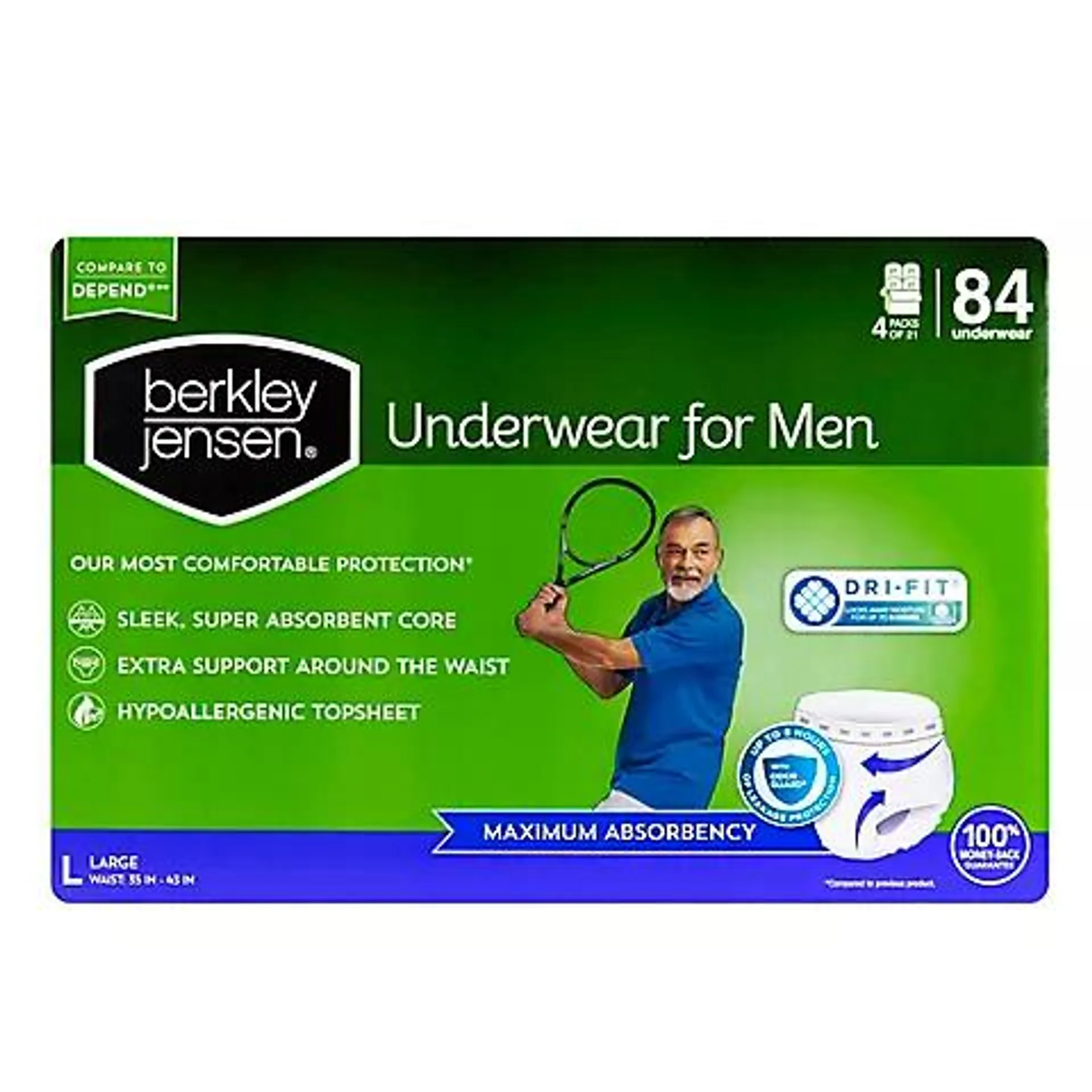 Berkley Jensen Incontinence Underwear for Men, Size Large, 84 ct.