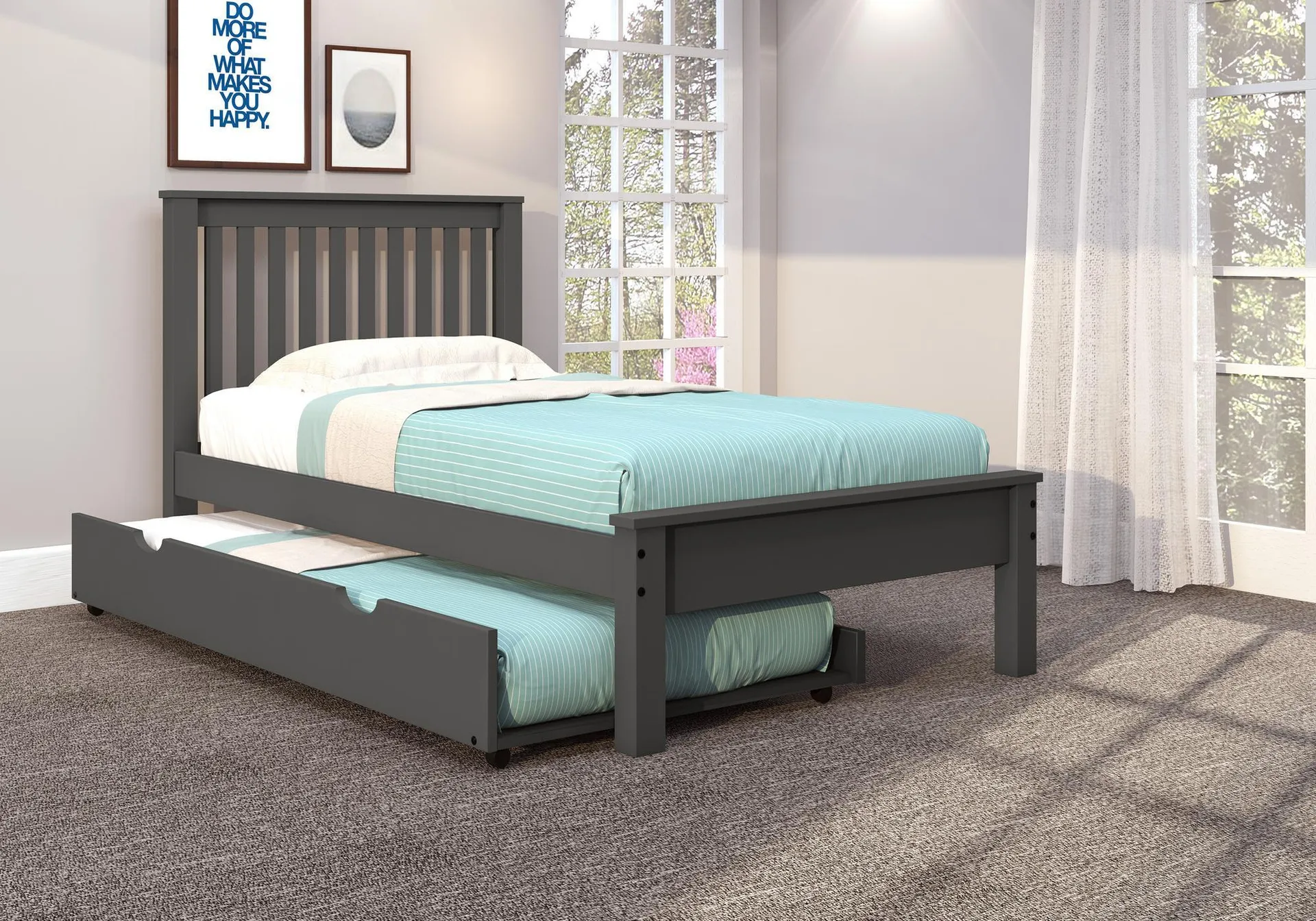 Cama tamaño twin gris oscuro con cama corrediza tamaño twin