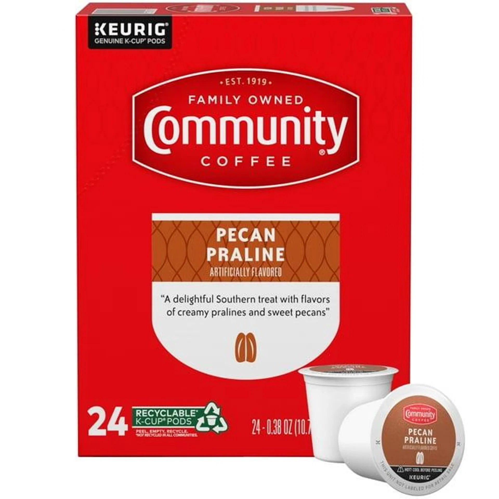 Community Coffee Pecan Praline Medium Roast Single Serve Keurig K-Cup Pods 24 ct Box