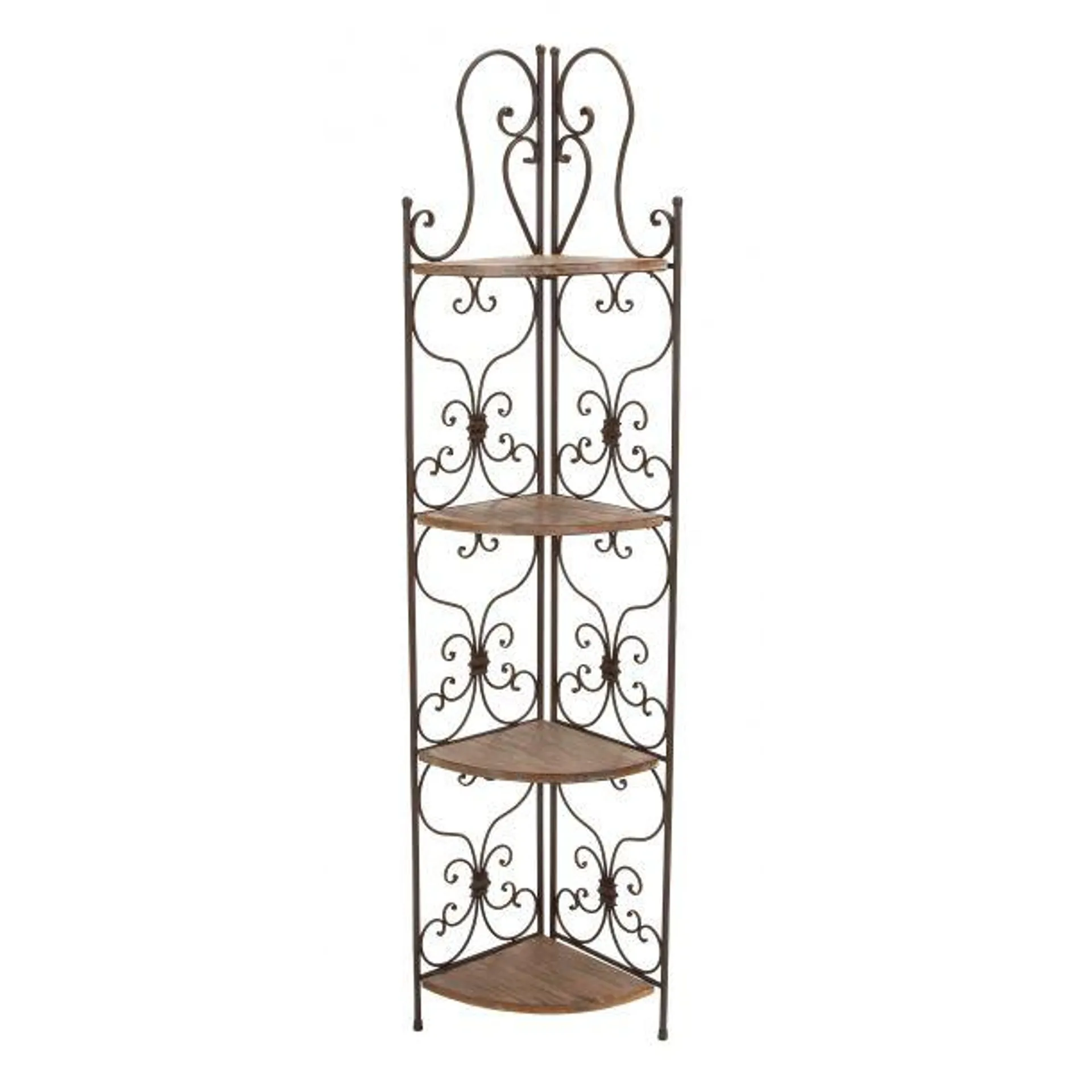 Marisol + Daisy Farmhouse 66" Folding 4-Shelves Scroll Bakers Rack in Metal - Brown