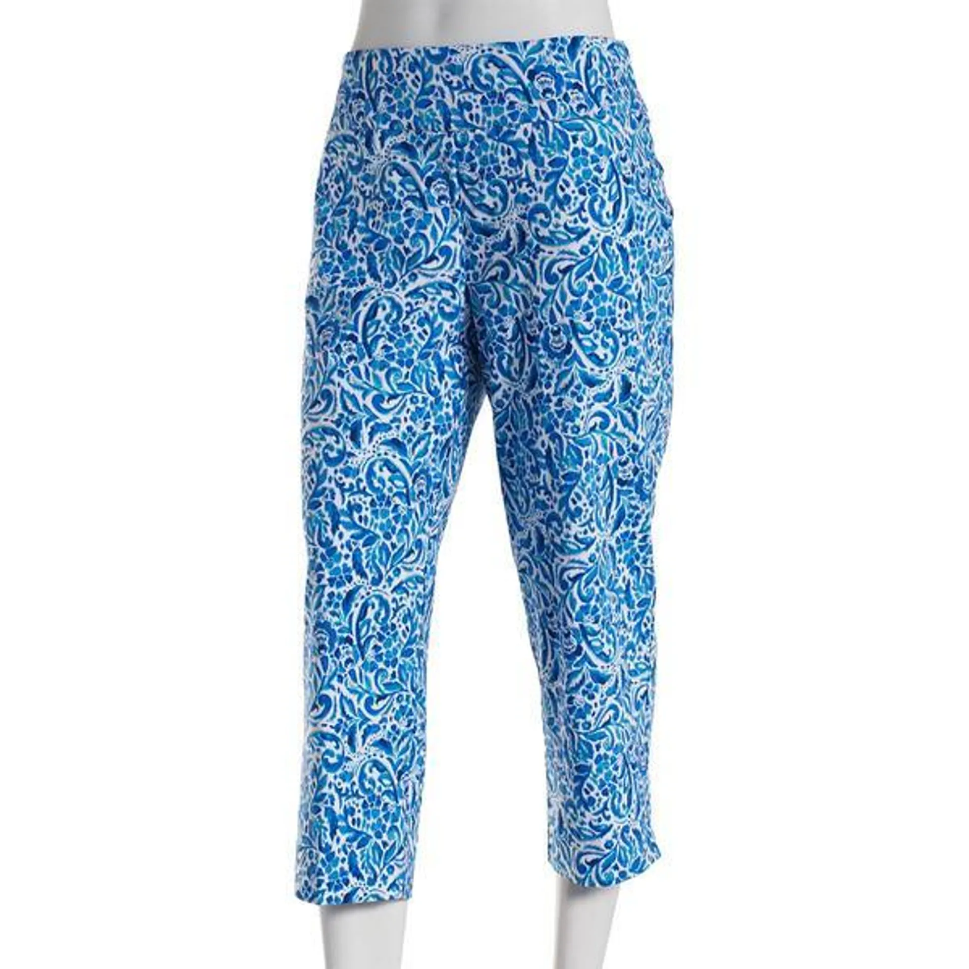 Womens Zac & Rachel Floral Pull On Crop Pants