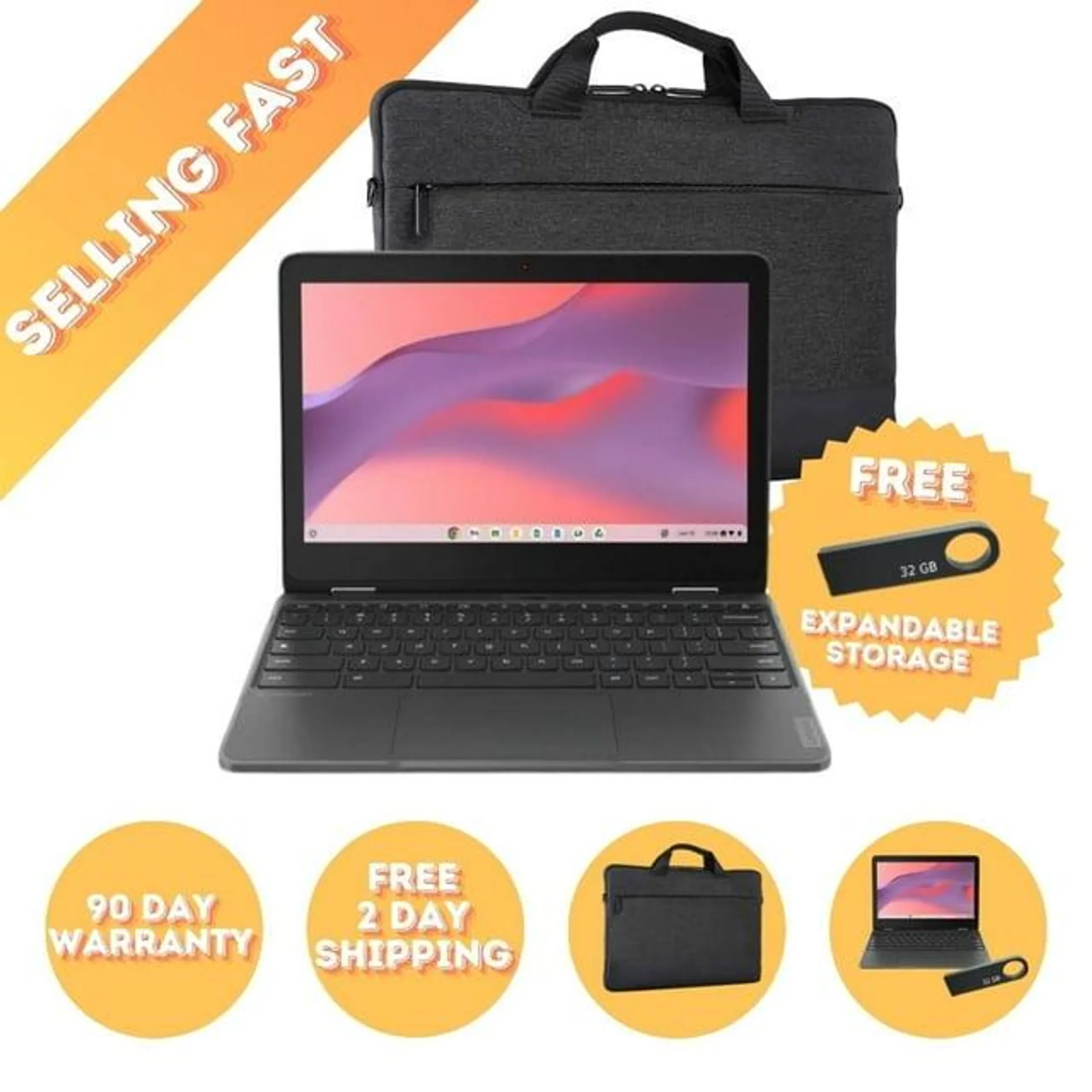 Restored Lenovo Chromebook 2 In 1 32GB SSD 4GB RAM 11.6-inch Touch Screen ChromeOS 2027 Latest OS Bundle: 32GB USB Drive, Professional Carrying Case (Refurbished)