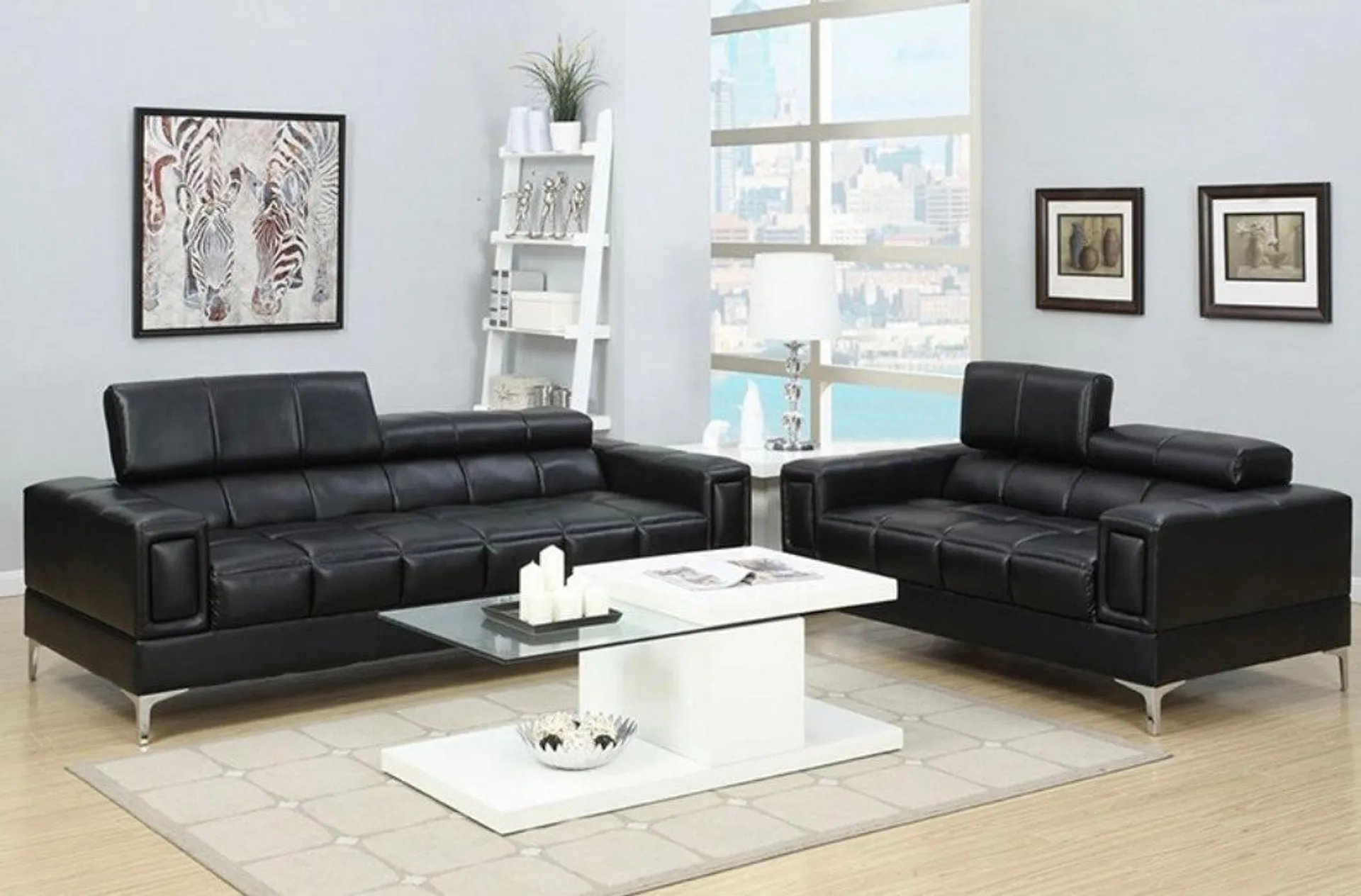 2 PCS Sofá Negro y Loveseat F7239