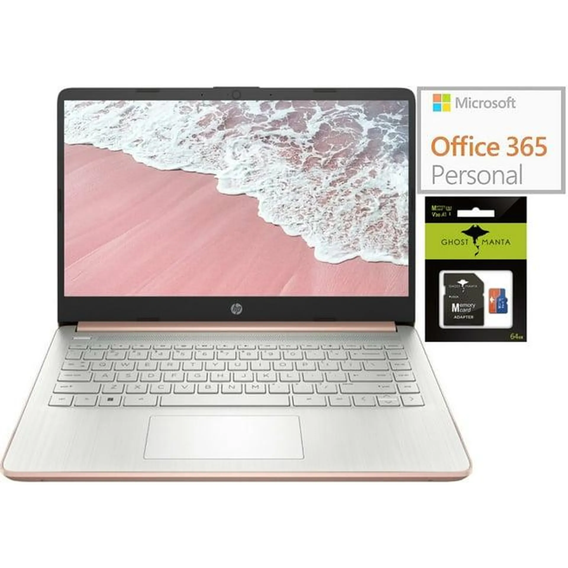 HP Newest 14" Laptop, Slim Light Laptop Computer for Students and Business, Intel Quad-Core N4120, 1 Year Office 365, Webcam, HDMI, WiFi, Win 11, 4GB RAM, 192GB Storage(128GB eMMC+64GB SD)