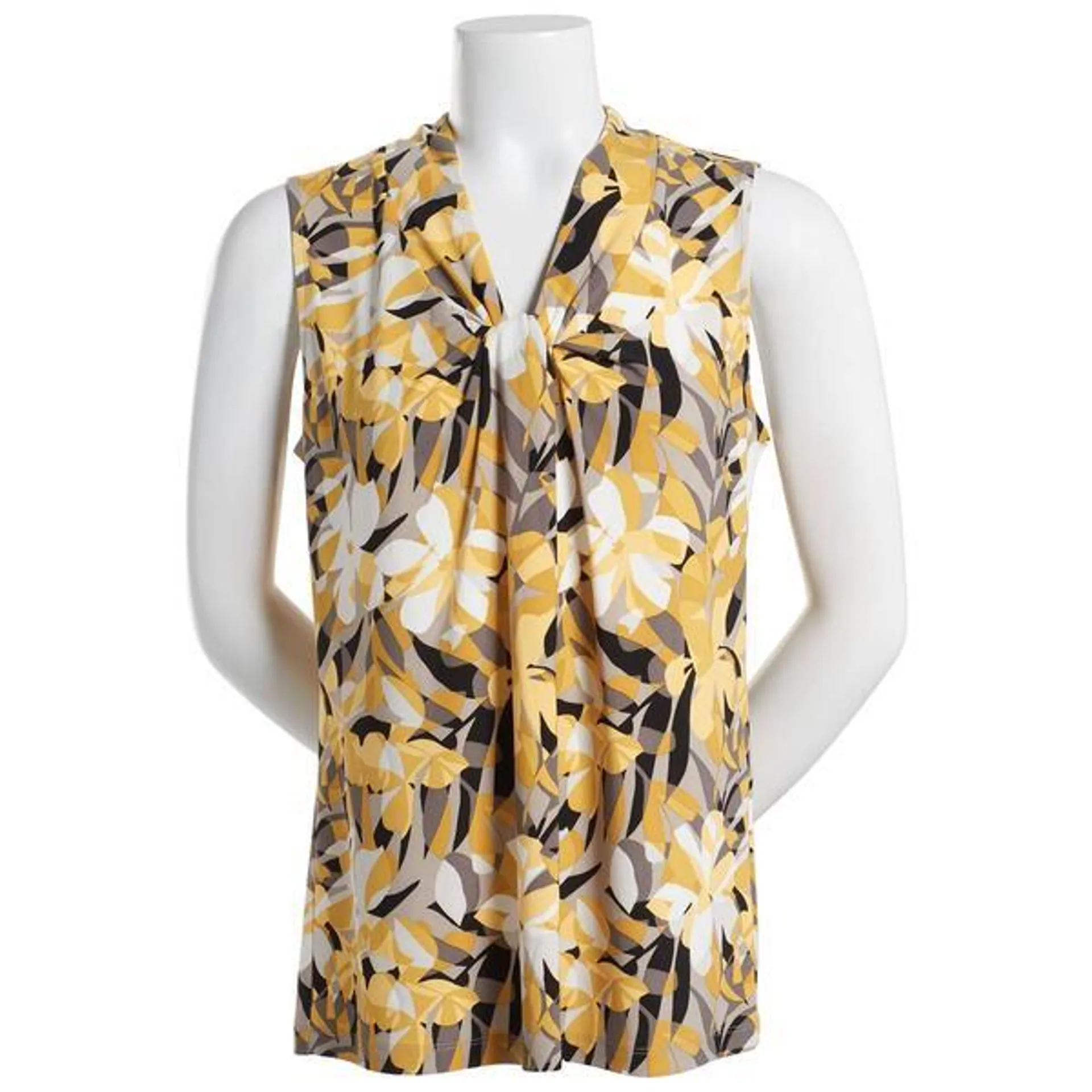 Womens Kasper Sleeveless Knot Neck Floral & Leaf Blouse