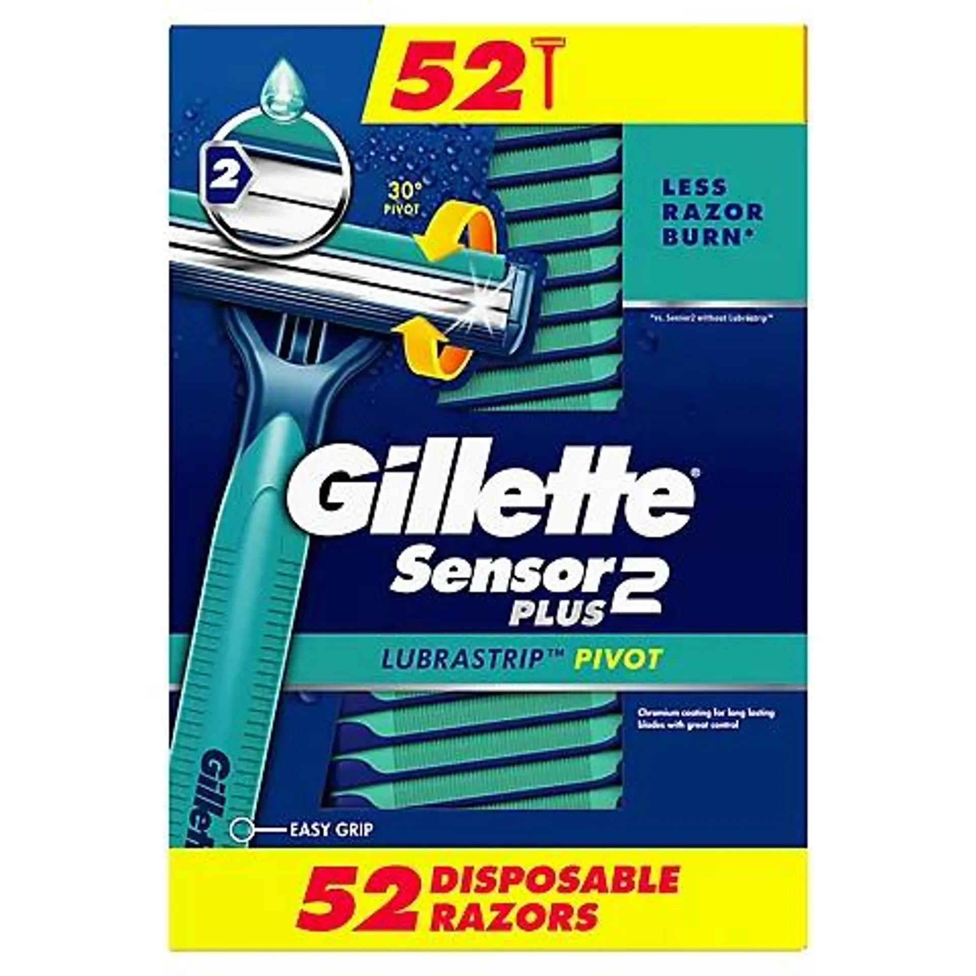 Gillette Sensor2 Plus Pivoting Head and Lubrastrip Men's Disposable Razors, 52 ct.