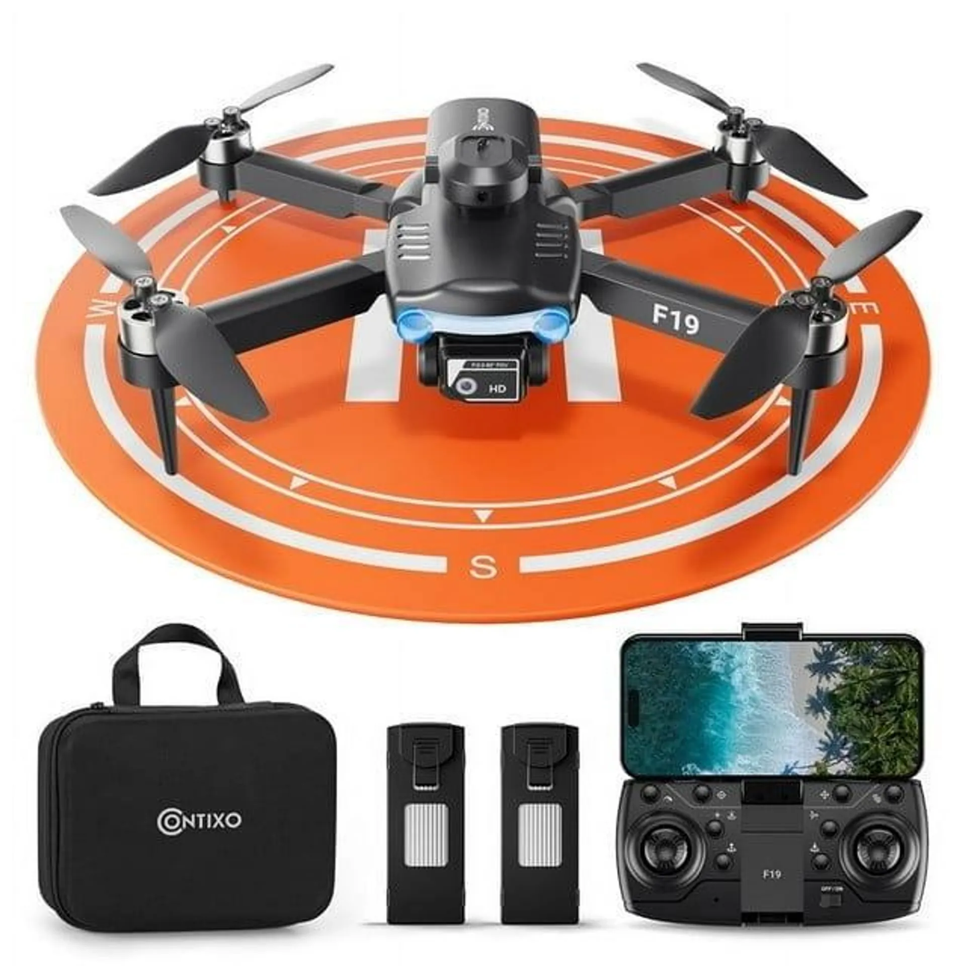 Contixo Foldable Drone with Camera, 1080P HD, FPV Mini Drone for Kids Beginners, Brushless Motors, 2 Batteries, LED Lights, Carrying Case, Obstacle Avoidance, Follow Me, One-Button Takeoff & Landing