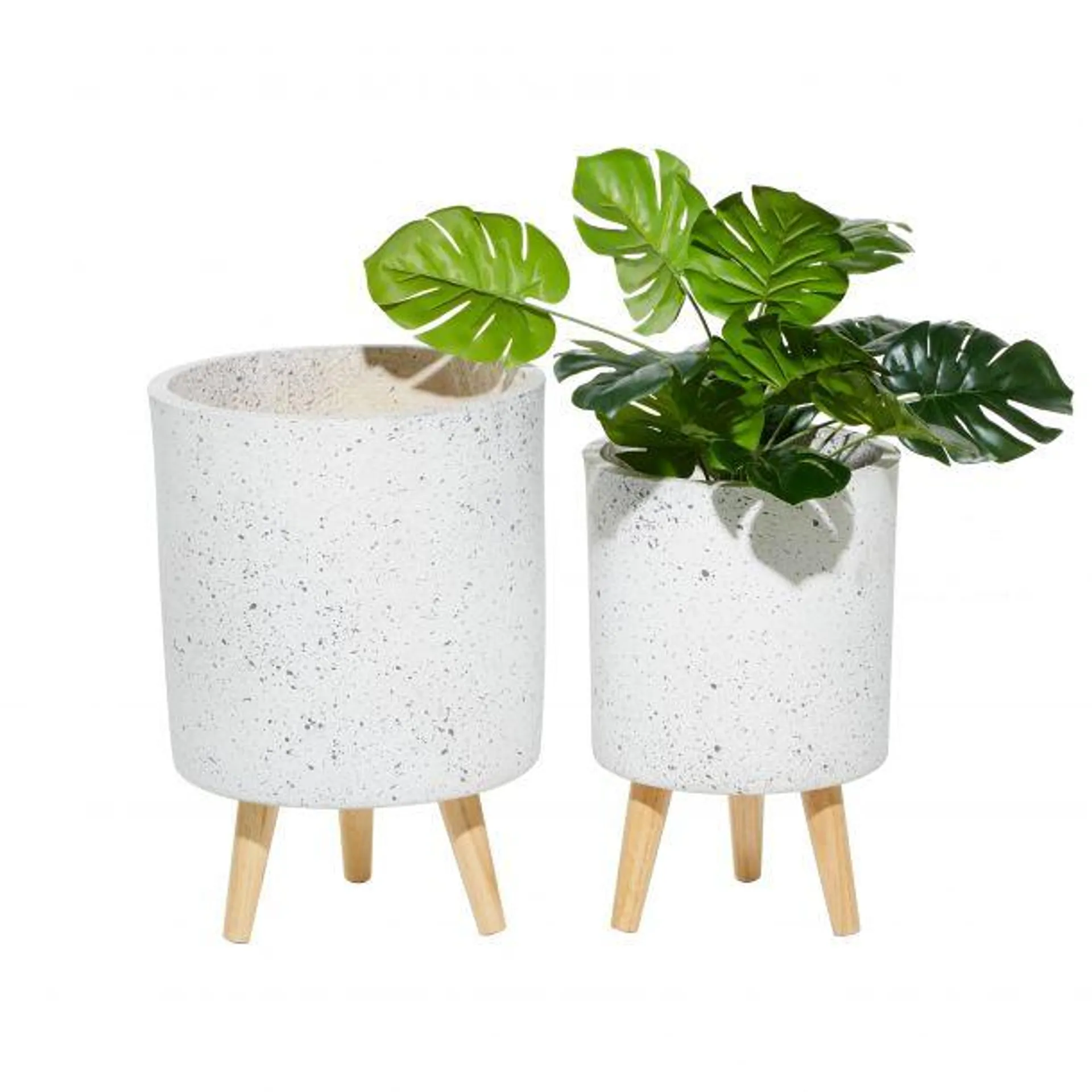 Set of 2 White MgO Contemporary Planter