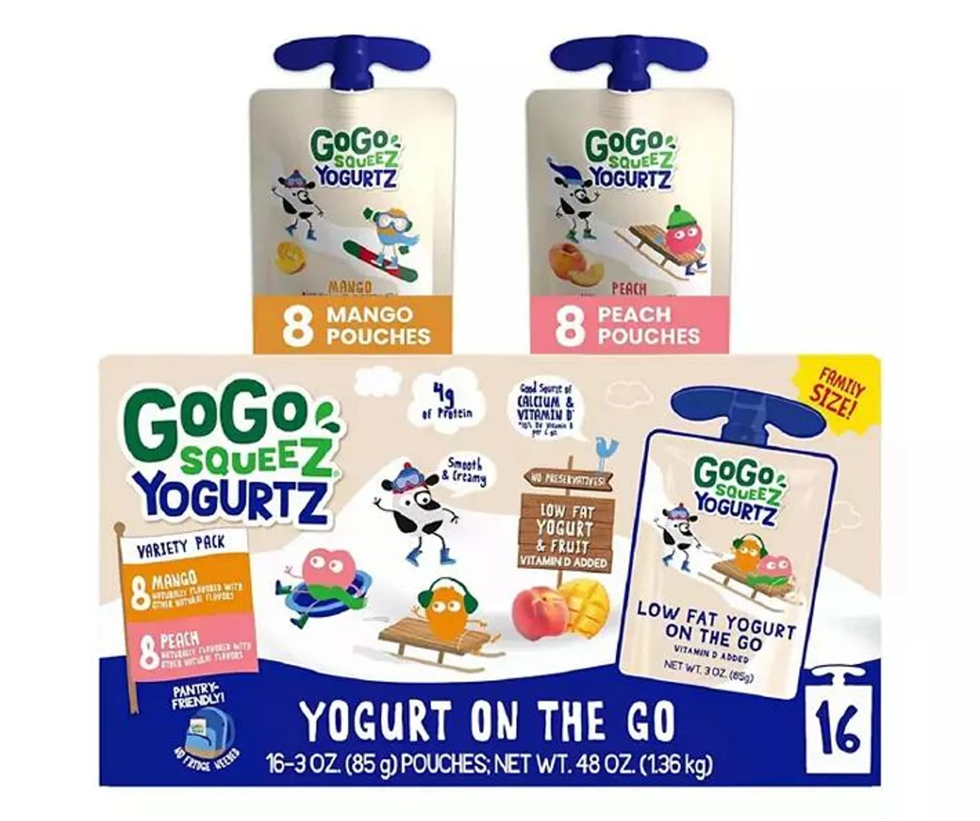 Yogurtz Mango & Peach On The Go Pouches, 16-Pack