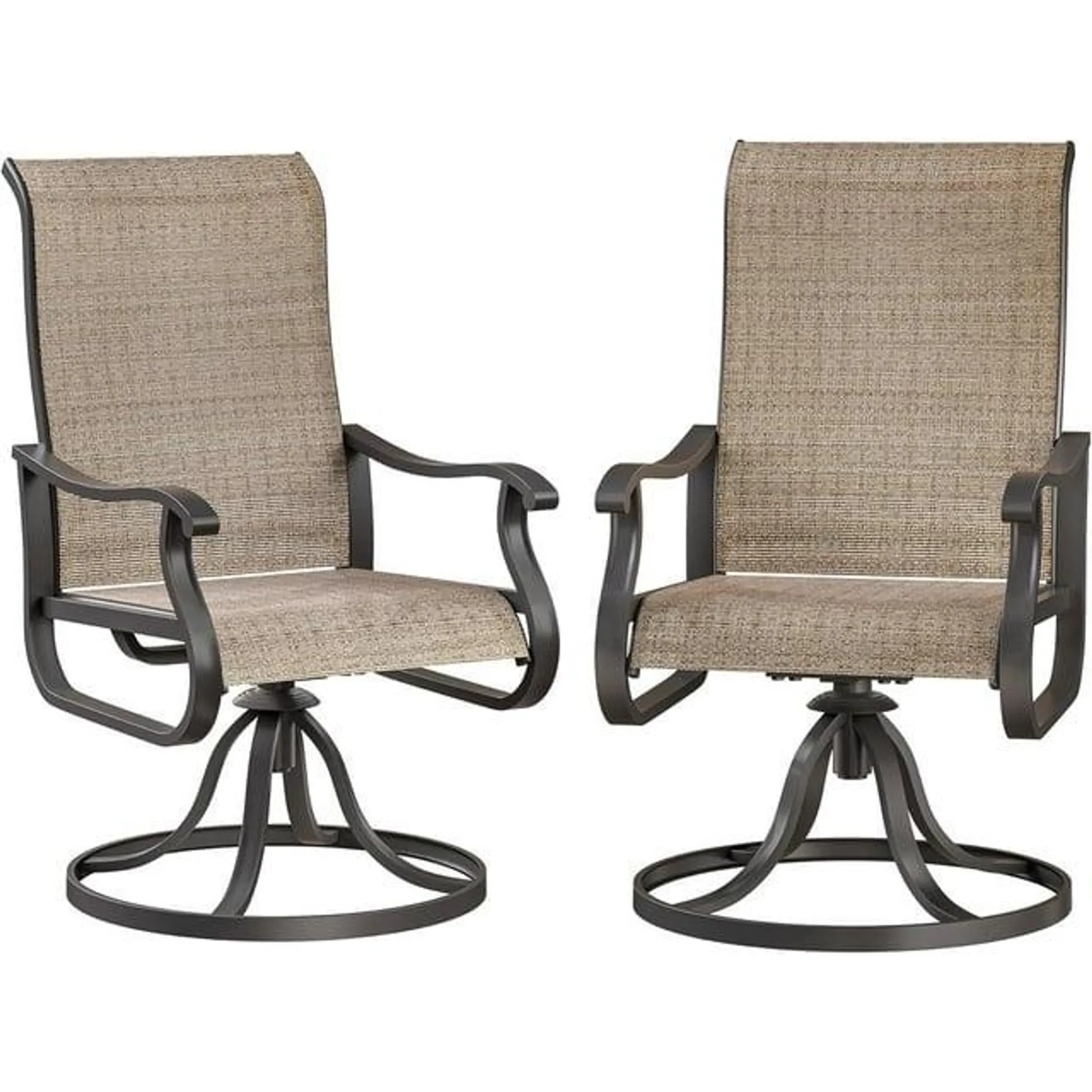 ELPOSUN Patio Swivel Chairs Set of 2, Outdoor Dining Chairs High Back All Weather Breathable Textilene Outdoor Swivel Chairs with Metal Rocking Frame for Lawn Garden Backyard Deck, Khaki