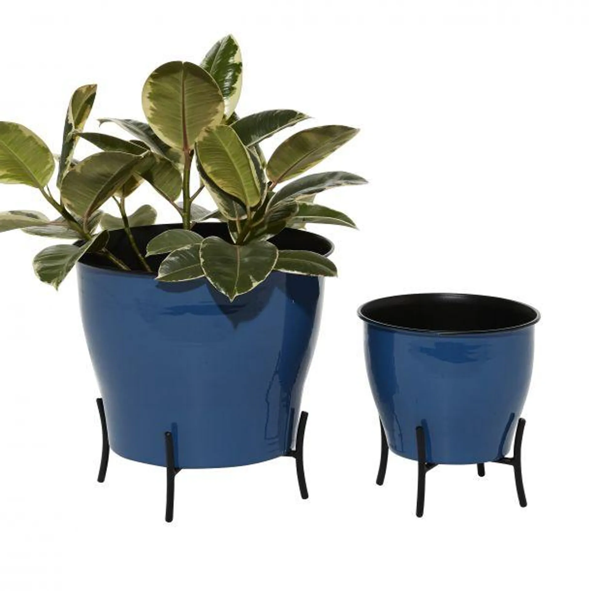 Set of 2 Blue Metal Farmhouse Planter, 9", 12"