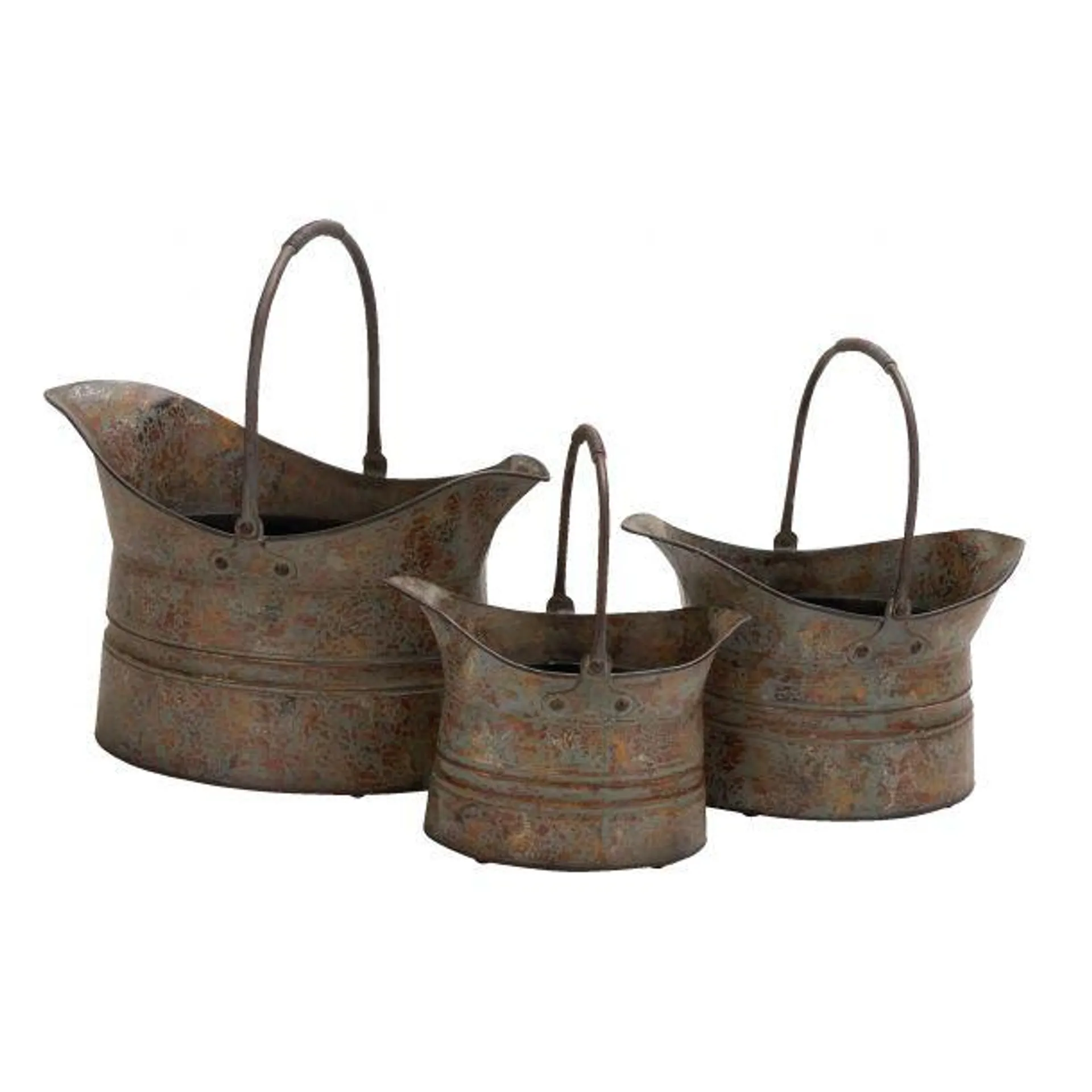 Set of 3 Silver Metal Rustic Planter, 17", 14", 11"